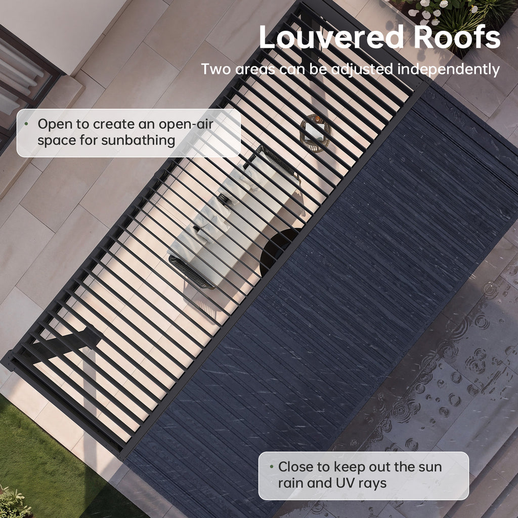 LazySunsets Louvered Pergola 10x16, Outdoor Pergola with Adjustable Louvers Outdoor Gazebo with 2 Independent Adjustable Roofs, Integrated Drainage System for Patios, Deck & Backyard, Gray