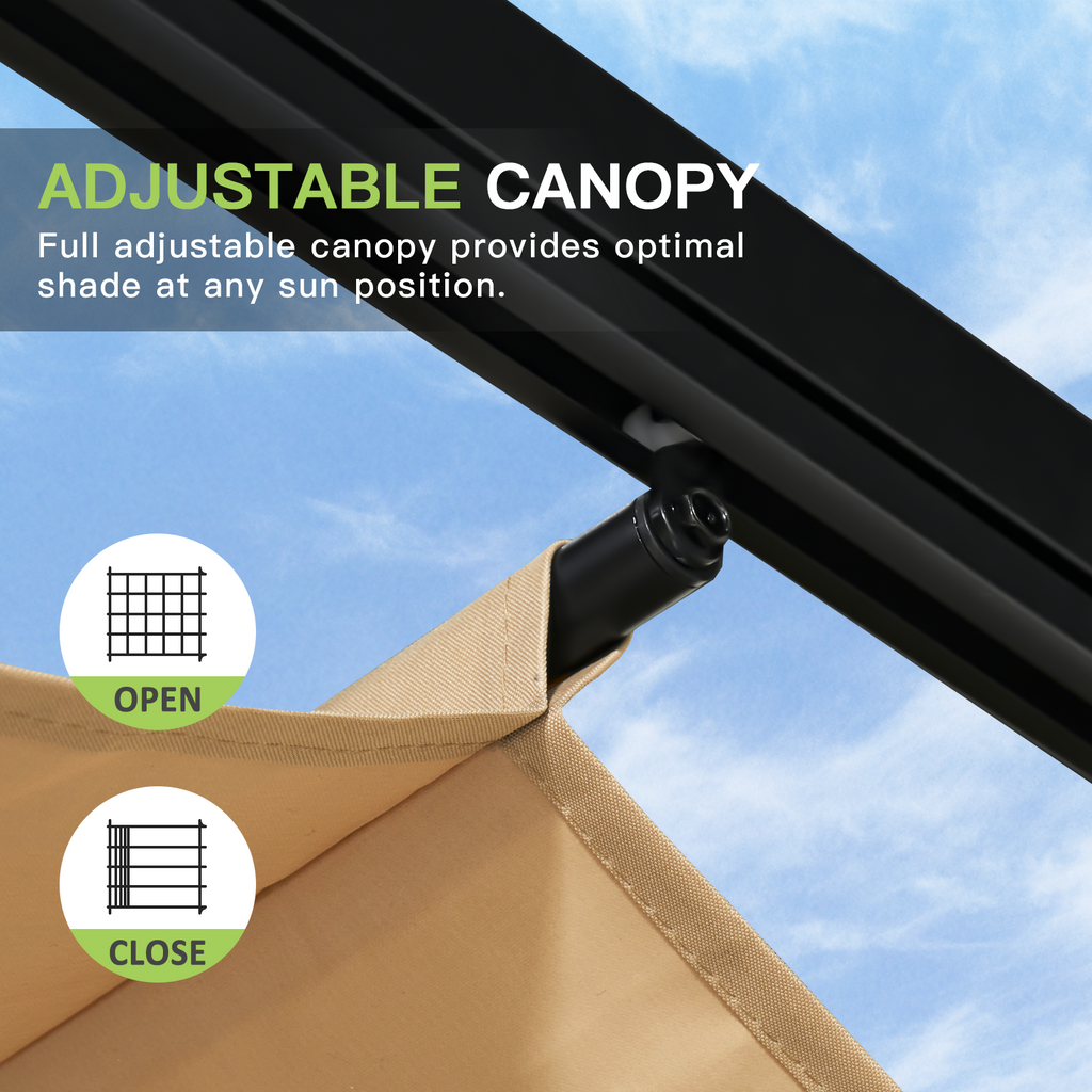 Aoxun 10x12 Outdoor Retractable Pergola with Upgraded Adjustable Canopy Sliding Canopy | Powder-Coated Metal Frame | UV/Water-Resistant PA Canopy | Free-Standing Design | Brown