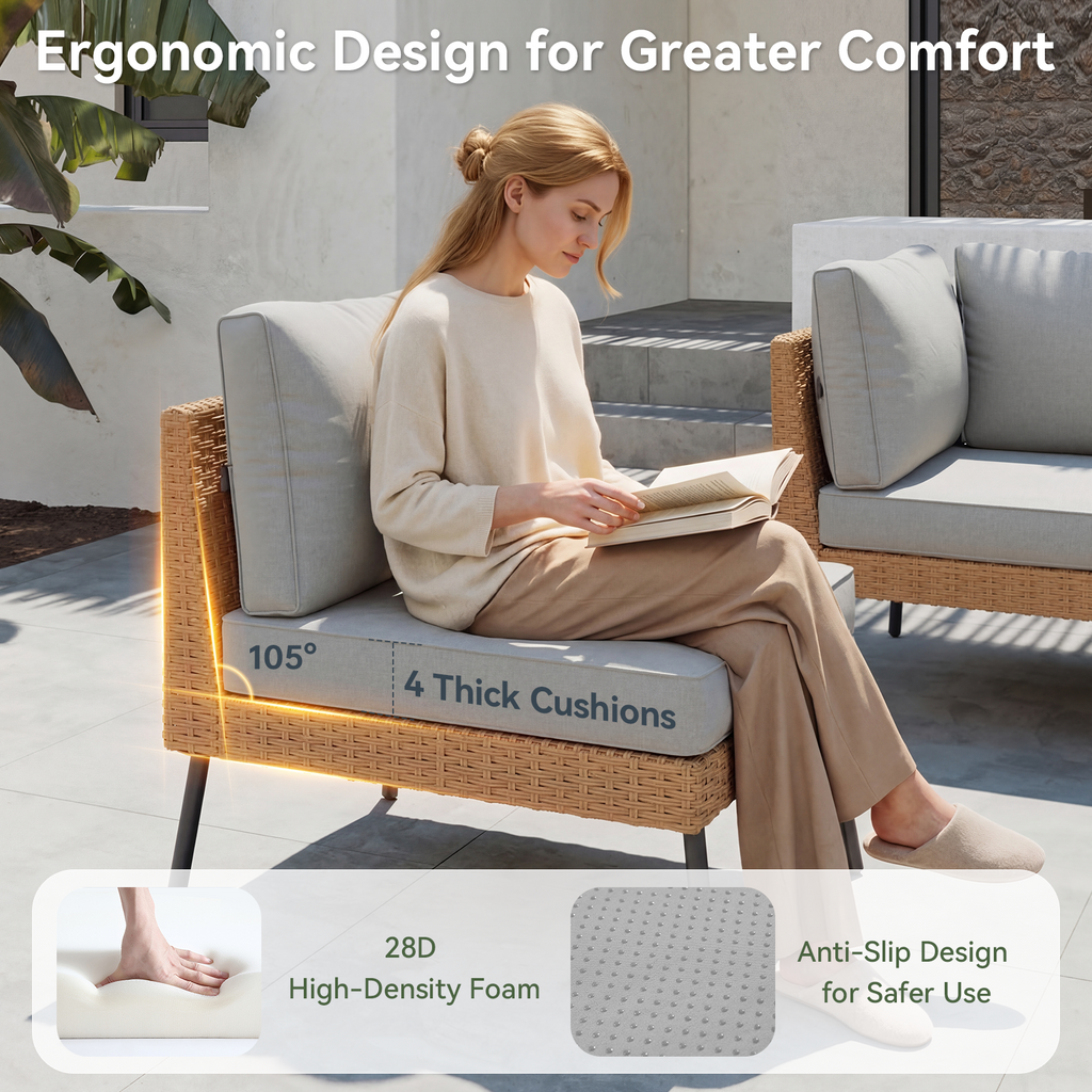 Aoxun 8 Piece Patio Furniture Set, 8 Seats Outdoor Sectional Sofas with Thick Cushion, Wicker Outdoor Patio Furniture Set with Ottomans for Party, Garden, Backyard