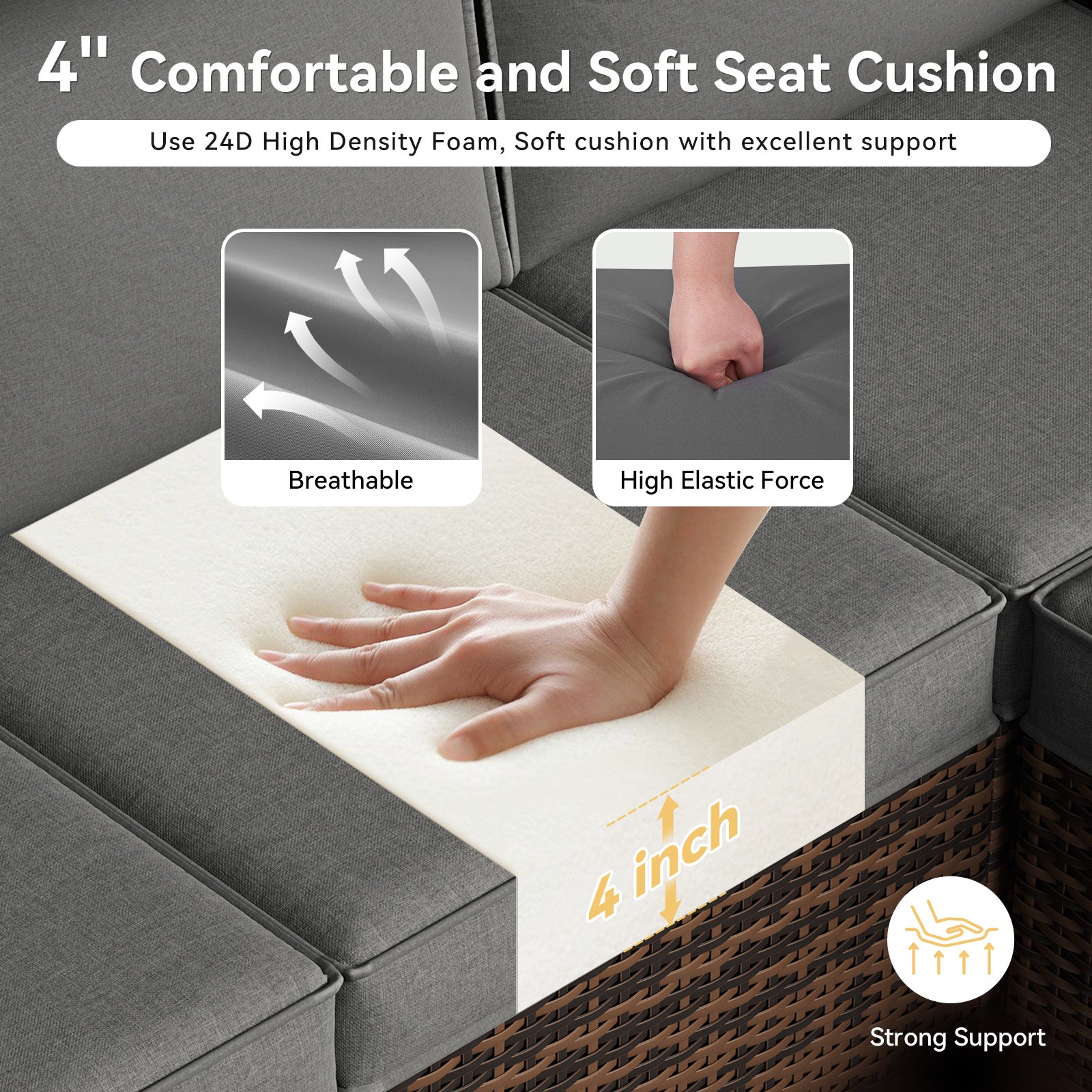 Breezestival Replacement Cushions for Outdoor Furniture, 7-Piece Outdoor Cushions for Patio Furniture, Deep Seat, Waterproof & Fade Resistant Couch Cushion for 4-Seat Patio Conversation Sets, Grey