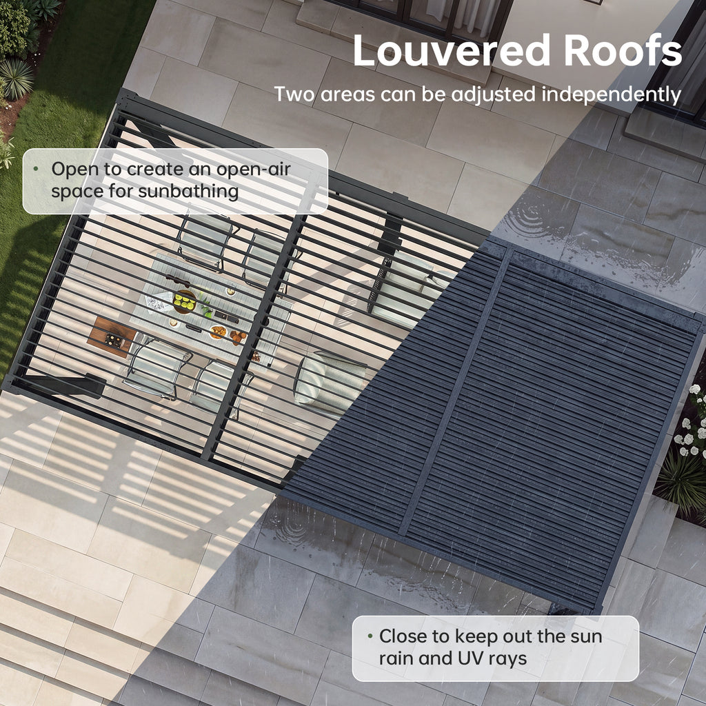 LazySunsets Louvered Pergola 10x20, Outdoor Pergola with Adjustable Louvers Outdoor Gazebo with 2 Independent Adjustable Roofs, Integrated Drainage System for Patios, Deck & Backyard, Gray