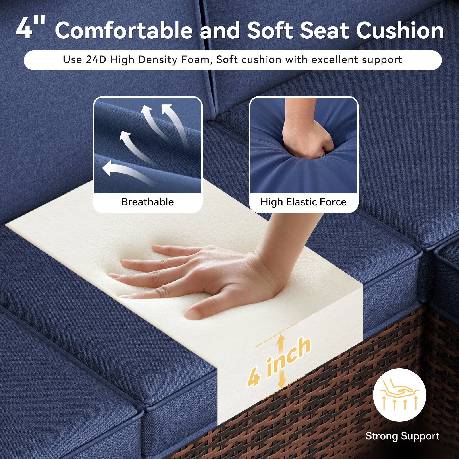Breezestival Replacement Cushions for Outdoor Furniture, 7-Piece Outdoor Cushions for Patio Furniture, Deep Seat, Waterproof & Fade Resistant Couch Cushion for 4-Seat Patio Conversation Sets, Grey