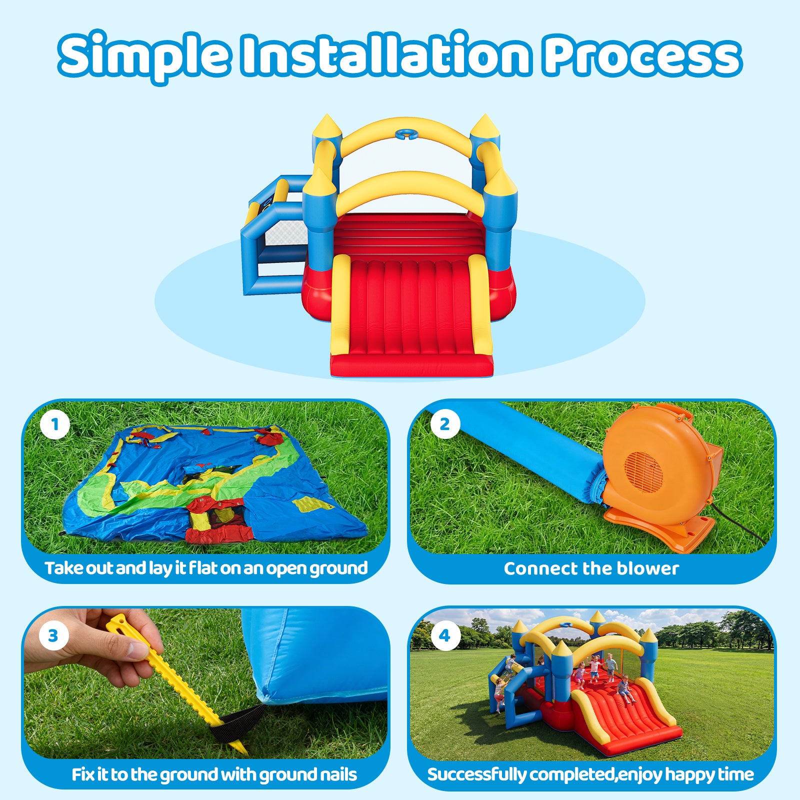 SunSwell Bounce House, Inflatable Bouncer with Air Blower, Jumping Castle with Slide, Family Backyard Bouncy Castle, Durable Sewn with Extra Thick Material, Idea for Kids