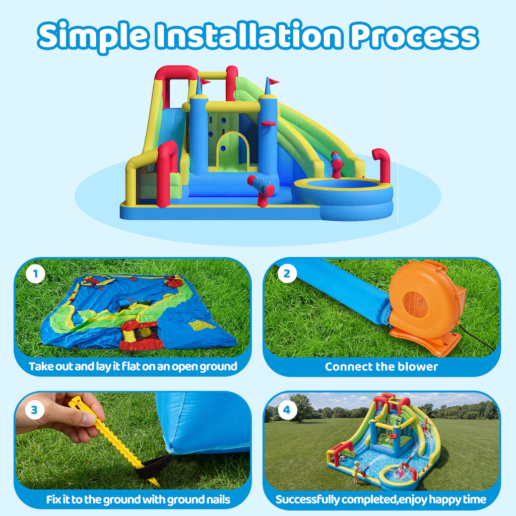 SunSwell Inflatable Water Slide for Kids Backyard with 450W Blower, Jumping Castle with Water Slide, Water Park Bounce House for Indoor and Outdoor Activities