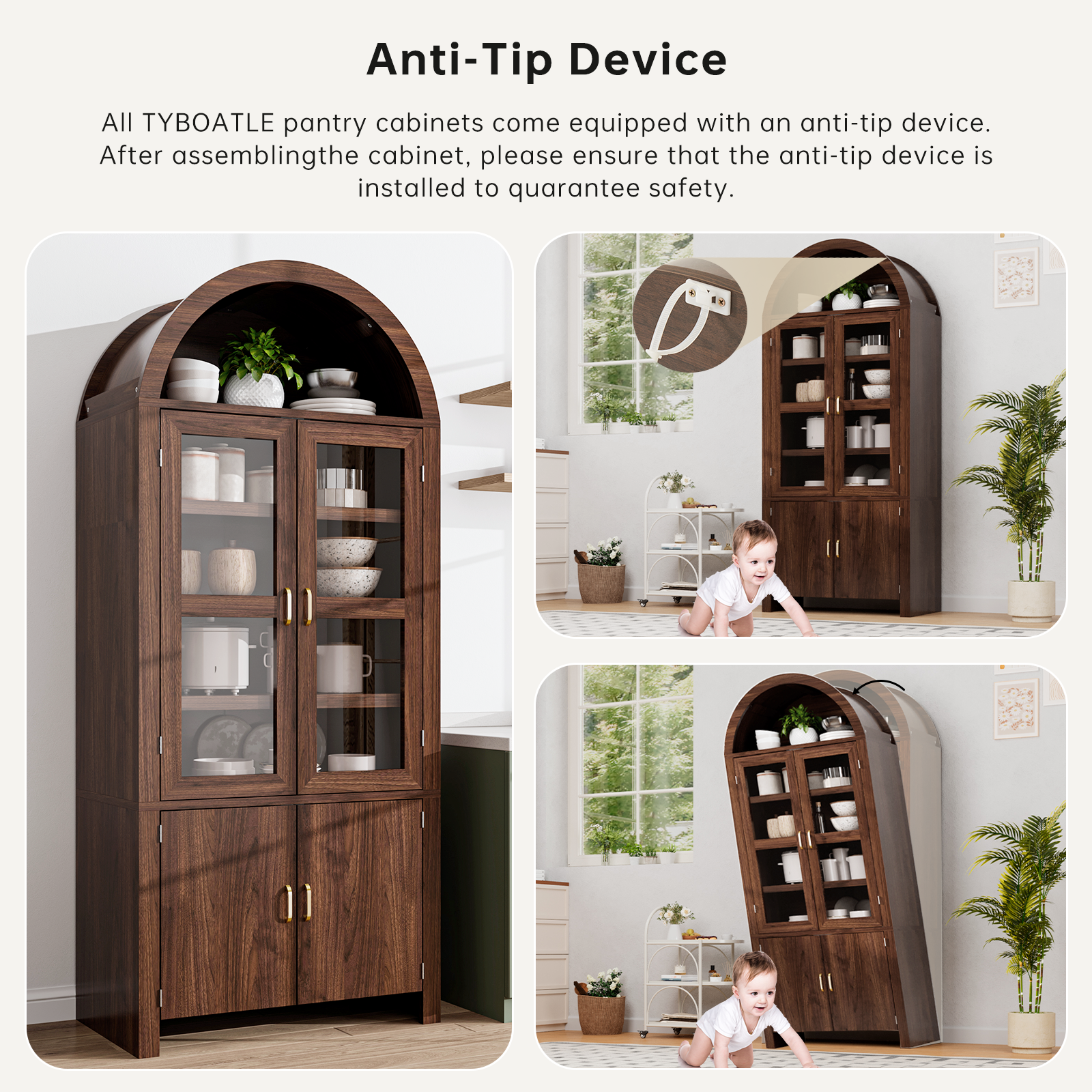 Tall Arched Kitchen Pantry, Modern Farmhouse Wood Kitchens Storage Cabinets