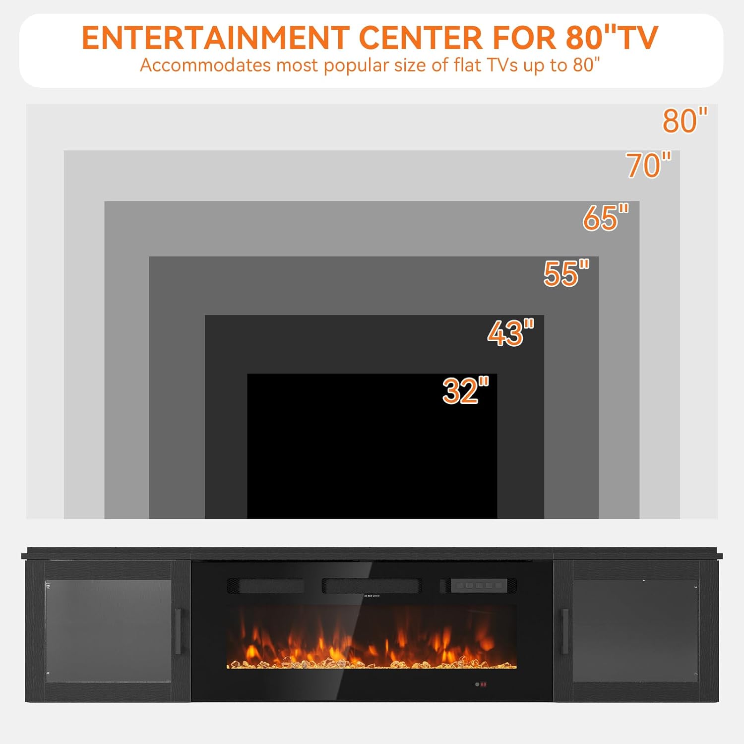 Nordivale 70" Floating TV Stand with 36" Electric Fireplace, Wall Mounted Fireplace Entertainment Center with Storage for TVs Up to 80",WI-FI Enable Fireplace TV Stand for Living Room,Black&Black