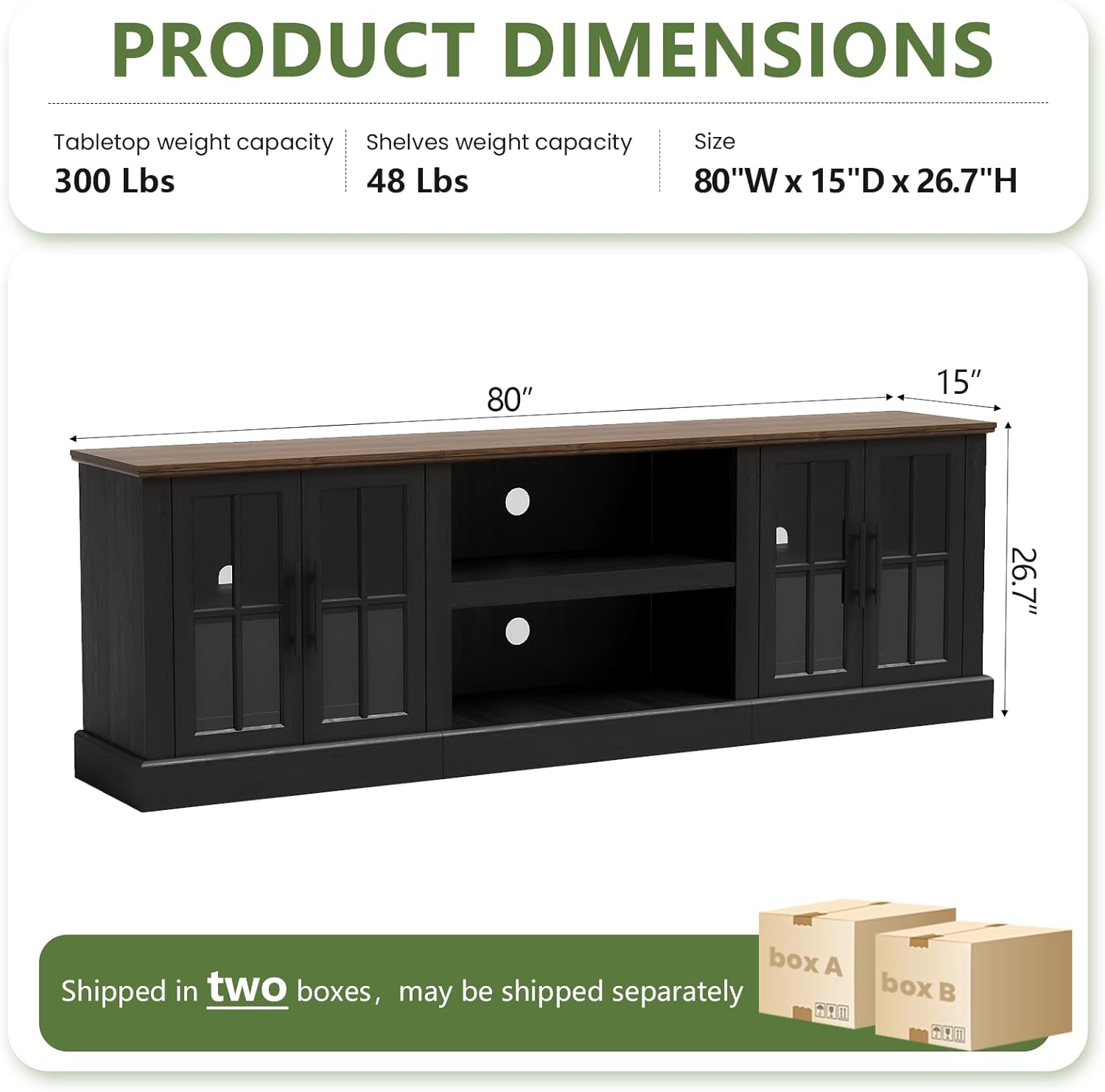 Breezestival 80 Inch Farmhouse TV Stand for TVs up to 90", Media Entertainment Center with Adjustable Shelves and Large Storage Cabinets, for Living Room, Black