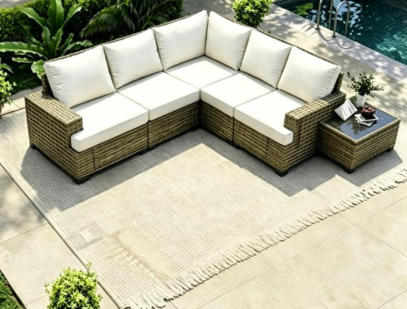 LET'S PATIO Luxury Patio Furniture Set with Fire Pit Table, 13 Piece Outdoor Furniture Set with Swivel Rocker Chairs & Ottomans, All-Weather Patio Sectional Sofas with Thickened Cushions