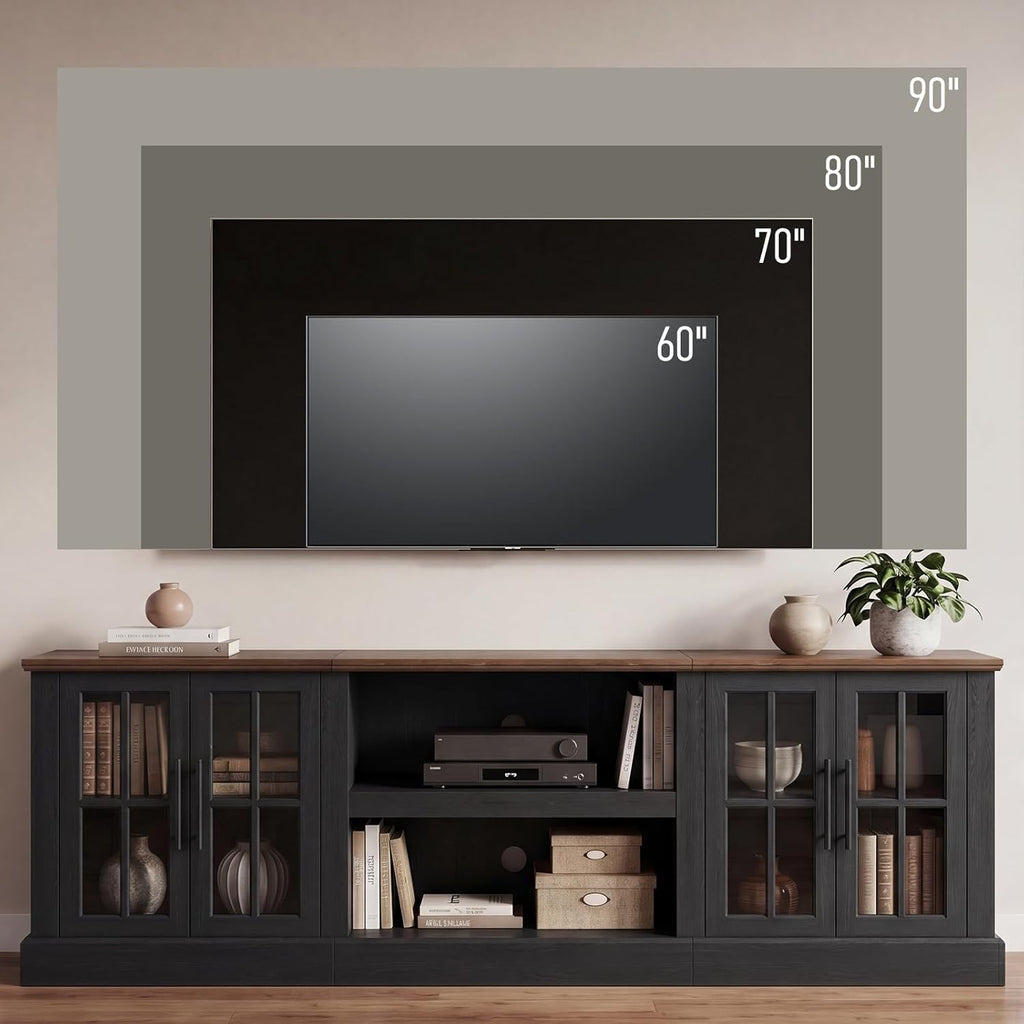 Breezestival 80 Inch Farmhouse TV Stand for TVs up to 90", Media Entertainment Center with Adjustable Shelves and Large Storage Cabinets, for Living Room, Black