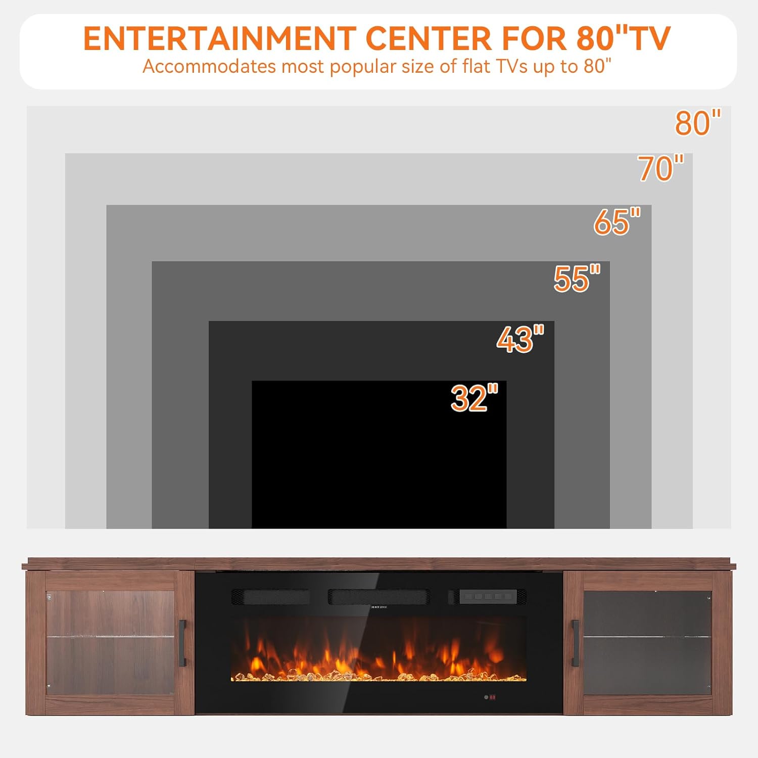 Nordivale 70" Floating TV Stand with 36" Electric Fireplace, Wall Mounted Fireplace Entertainment Center with Storage for TVs Up to 80",WI-FI Enable Fireplace TV Stand for Living Room,Brown&Black