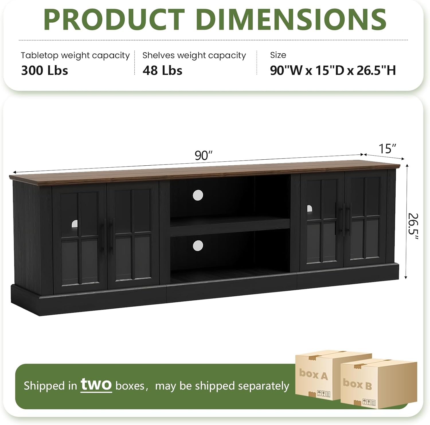 Breezestival 90" Farmhouse TV Stand for TVs up to 100", Media Entertainment Center with Adjustable Shelves and Large Storage Cabinets, for Living Room, Black