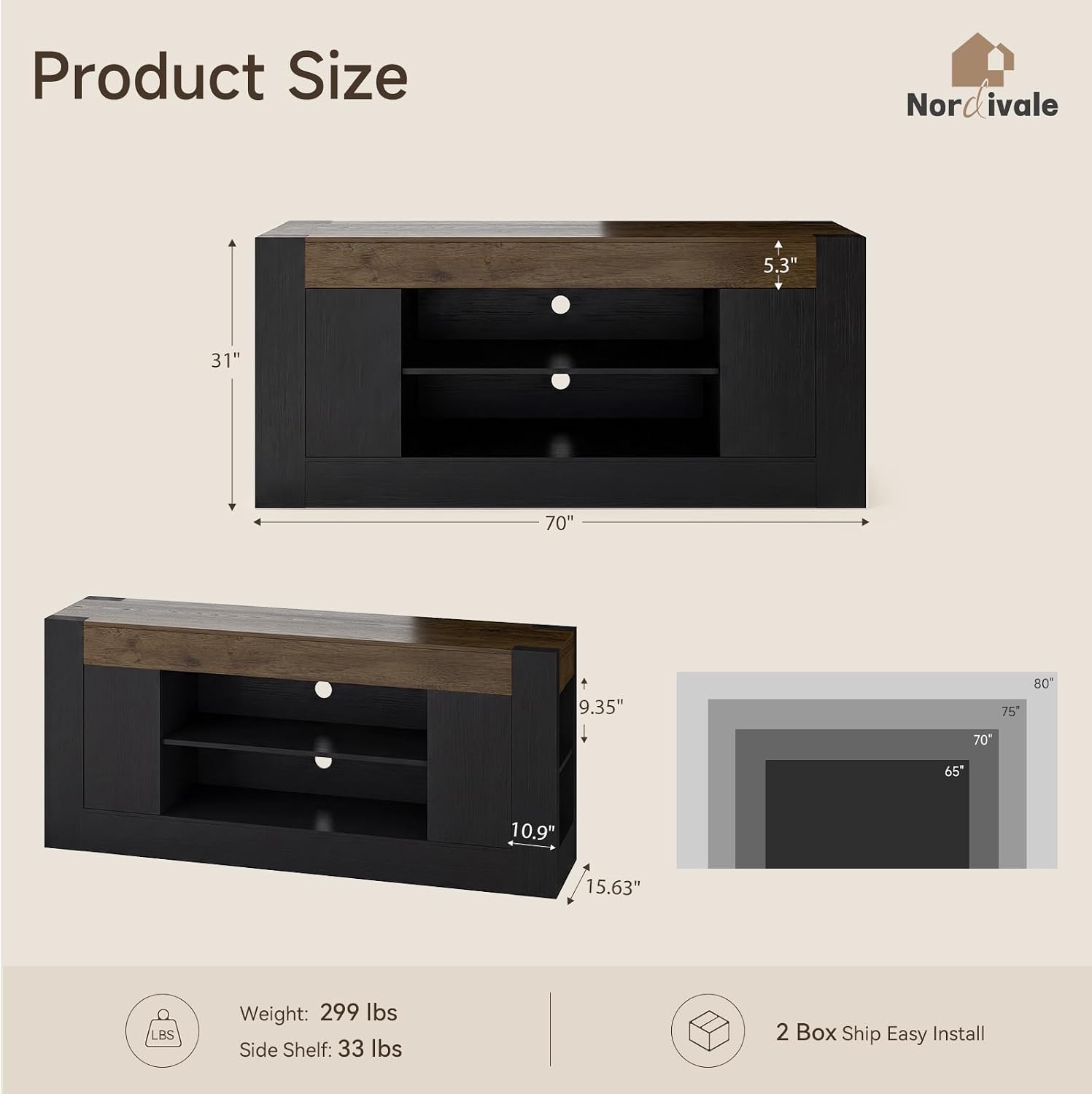 70 inch TV Stand for TVs Up to 80 Inches with Storage, White | Modern Entertainment Center and Media Console with Open Shelves, 2 Side Cabinets and Thick-Frame Design for Living Rooms