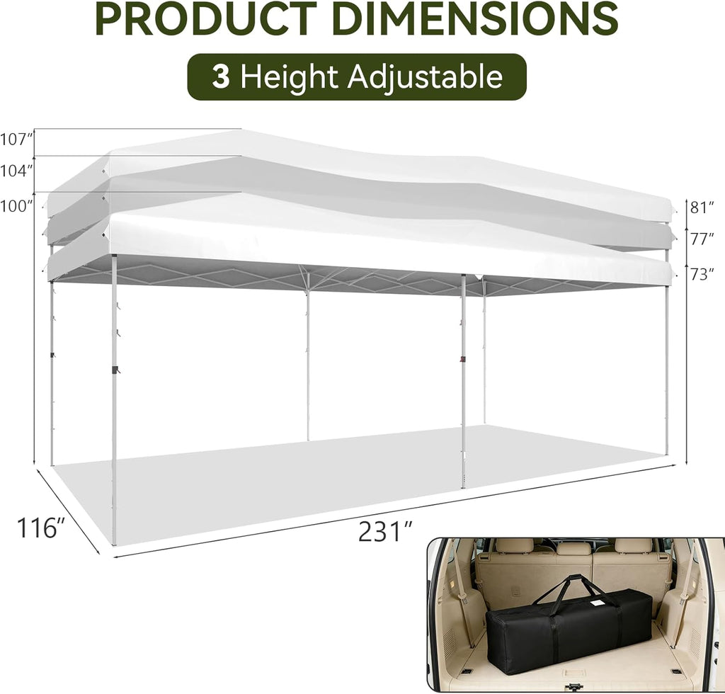 Aoxun 10x20 Pop Up Canopy Tent with 6 Removable Sidewalls, One Push Party Tent Waterproof Outdoor Canopy with 3 Adjustable Height, Portable Tents for Parties, Wedding, Commercial, Market