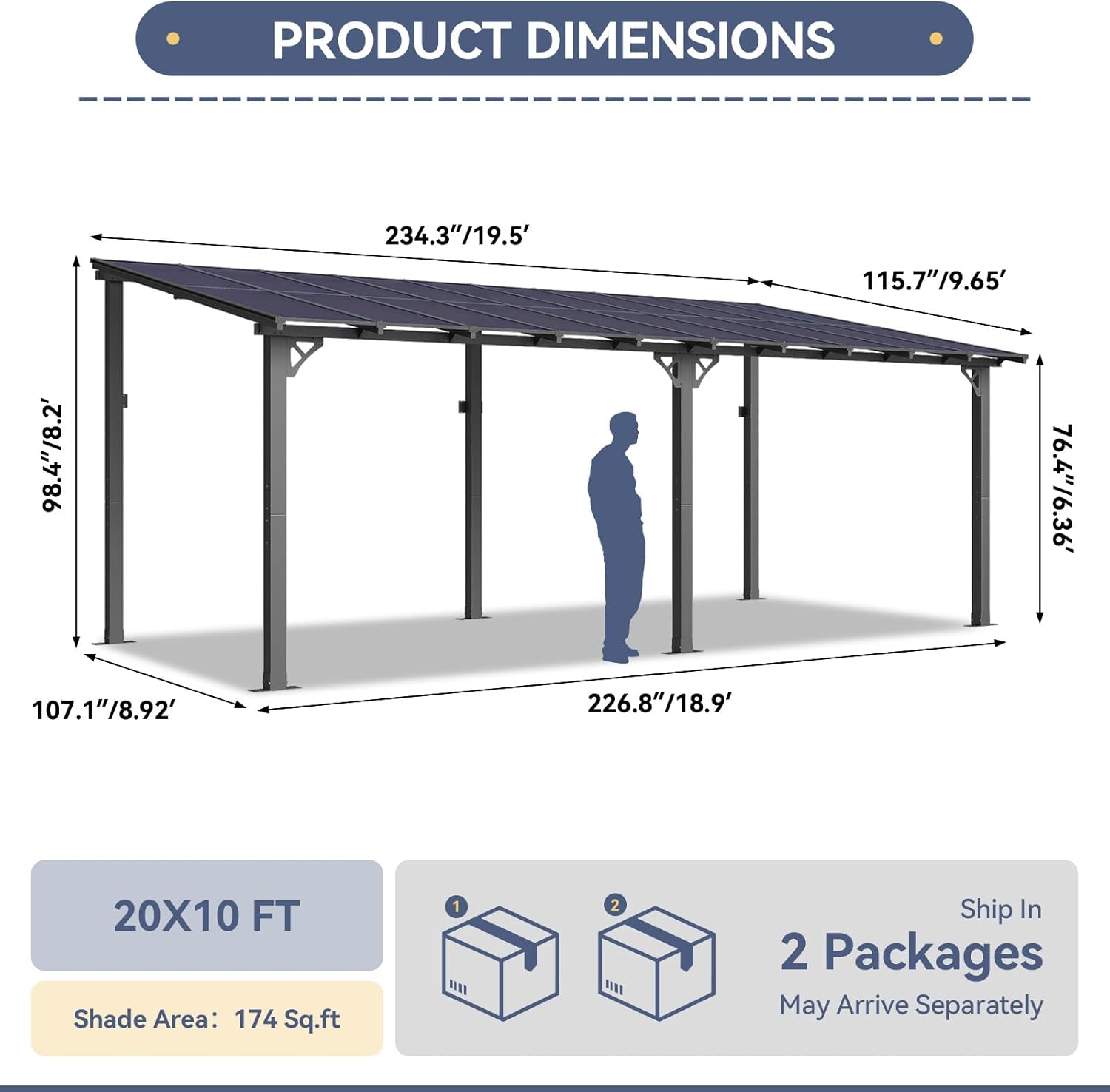 Breezestival 10' x 20' Lean to Gazebo with Polycarbonate Panel Wall Mounted Gazebo with Aluminum Top Frame Awing for Patio, Deck, Garden