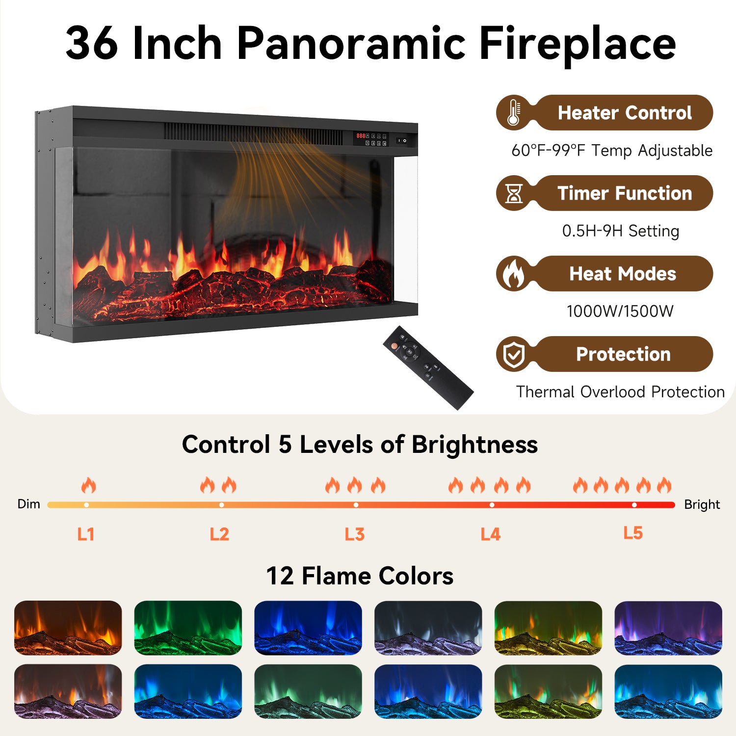 63 inch Fireplace TV Stand for TVs up to 70" with 36" 3-Sided Electric Fireplace, Modern Media Entertainment Center, Farmhouse TV Console for Living Room with Drawers and Hidden Storage