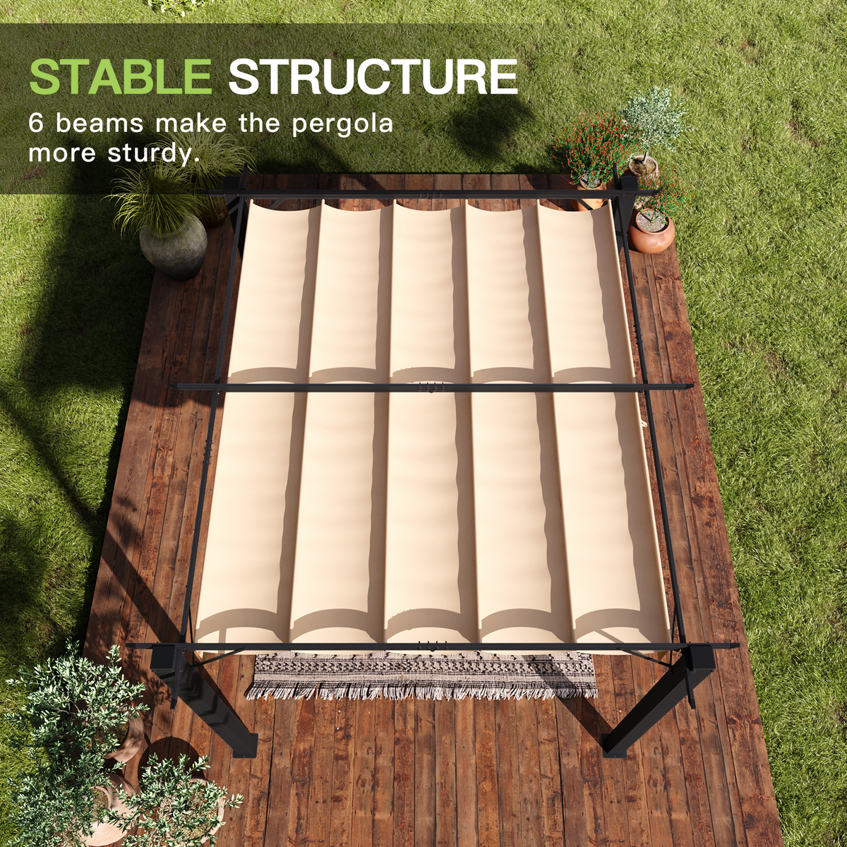 Aoxun 10x12 Outdoor Retractable Pergola with Upgraded Adjustable Canopy Sliding Canopy | Powder-Coated Metal Frame | UV/Water-Resistant PA Canopy | Free-Standing Design | Brown