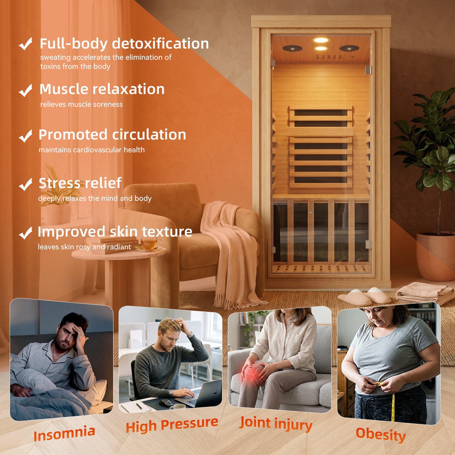 Breezestival 1 Person Infrared Dry Sauna, Canadian Hemlock Wood Indoor Home Spa Sauna Room with Speakers, Tempered Glass Door, 149°F Max, 32.3"x32.3"x61.6"