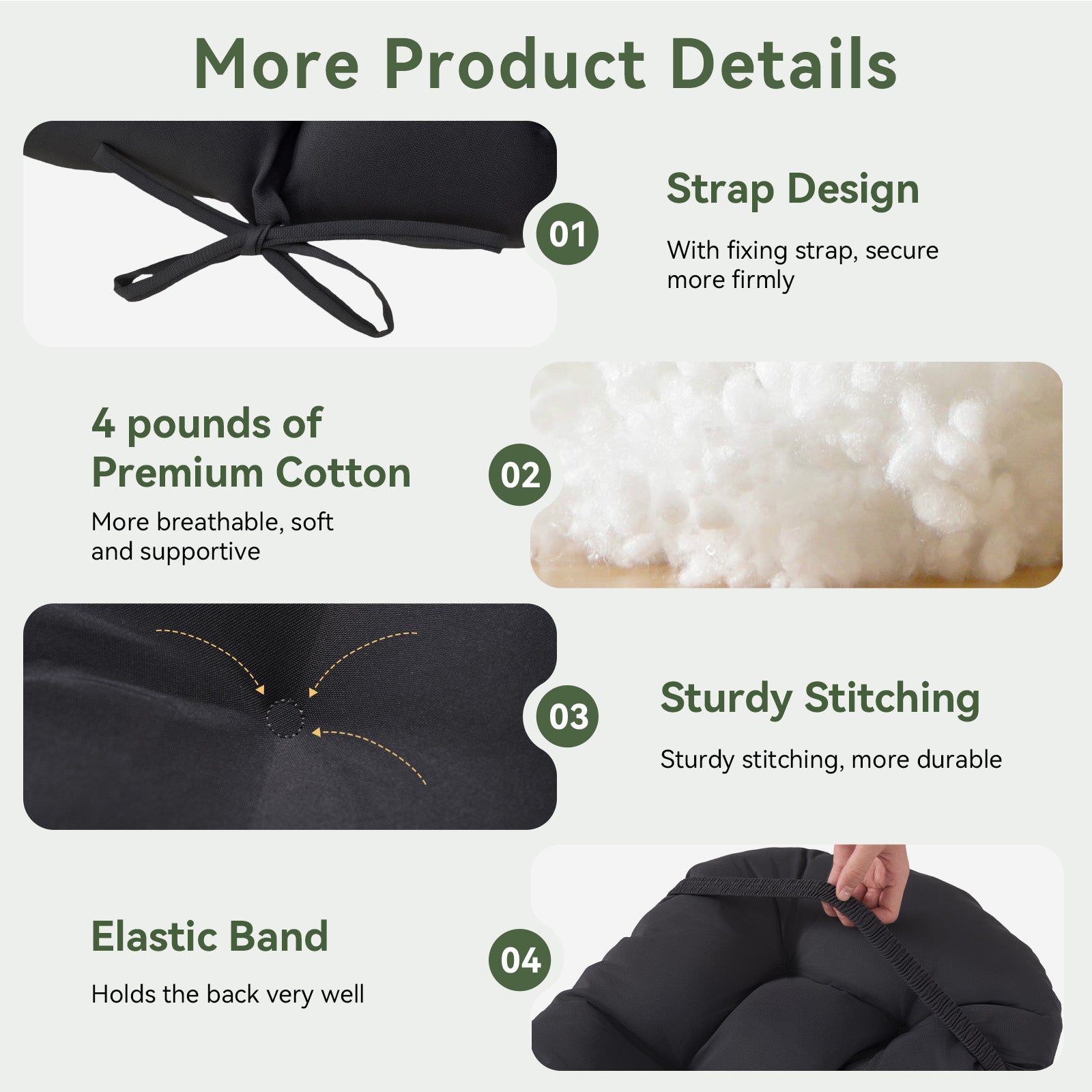 Aoxun Adirondack Chair Cushion, Indoor/Outdoor Rocking Chair Cushion with Ties, Thickened High Back Patio Chair Cushions with High Elasticity PP Cotton Water-Resistant, 2-Pack, Grey