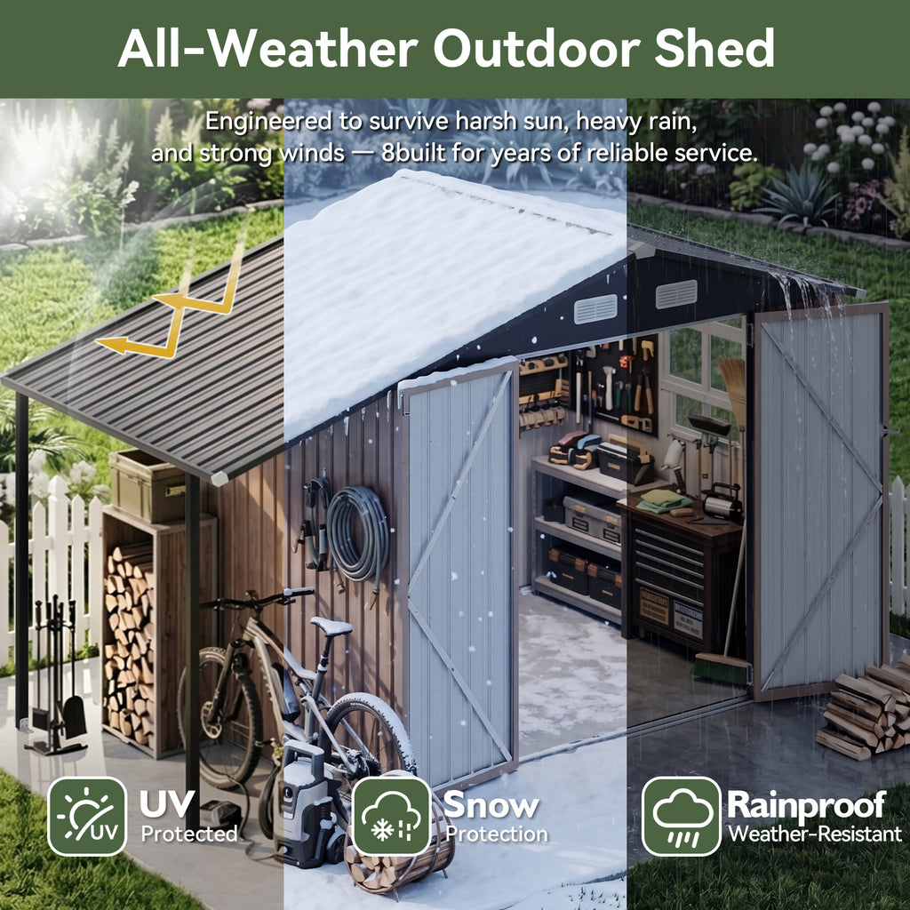 Aoxun  6x10 FT Outdoor Storage Shed Metal Lean to Sheds with Gazebo,Open Firewood Storage,Garden Shed with Lockable Doors,Sloped Roof,Windows, 2 in 1 Large Tool Shed for Patio, Backyard, Lawn