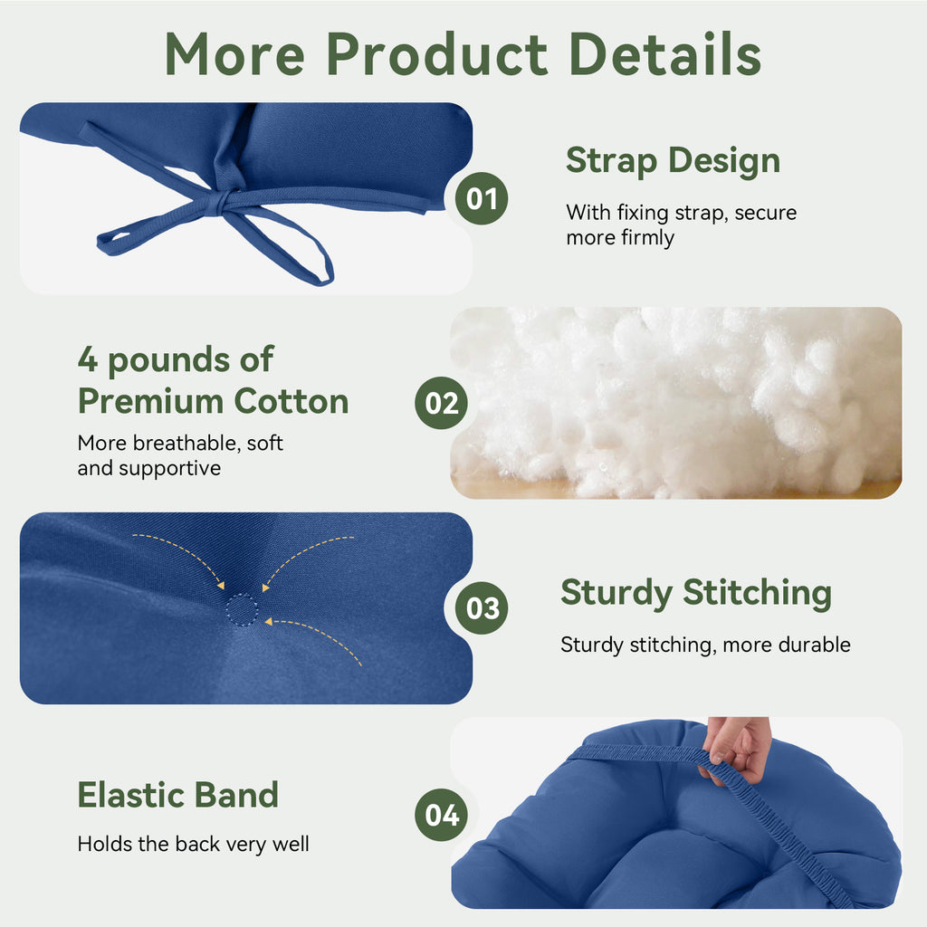 Aoxun Adirondack Chair Cushion, Indoor/Outdoor Rocking Chair Cushion with Ties, Thickened High Back Patio Chair Cushions with High Elasticity PP Cotton Water-Resistant, 2-Pack, Grey