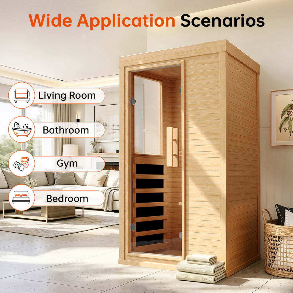 Aoxun Infrared Sauna for Home, 1 Person Indoor Dry Sauna Room, Hemlock, Reading Light, Low EMF Far Infrared, Blutooth Speakers, 32.67"x 27.55"x 59.44"