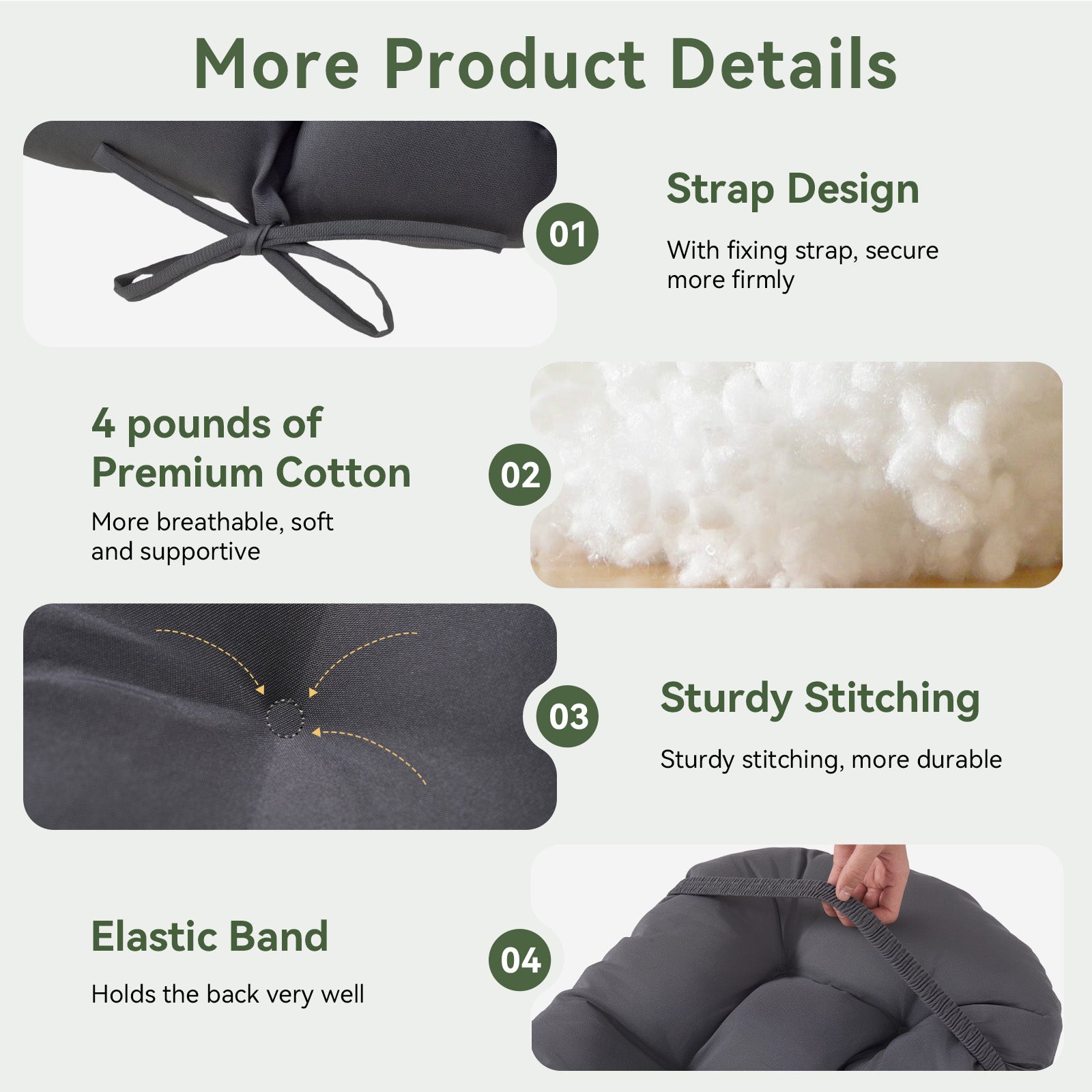 Aoxun Adirondack Chair Cushion, Indoor/Outdoor Rocking Chair Cushion with Ties, Thickened High Back Patio Chair Cushions with High Elasticity PP Cotton Water-Resistant, 2-Pack, Grey