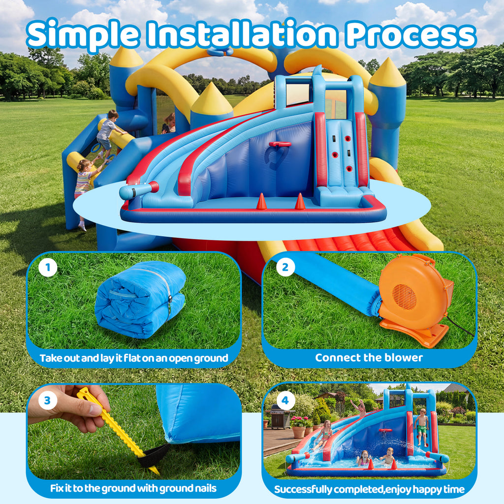 SunSwell Bounce House, Inflatable Bouncer with Air Blower, Jumping Castle with Slide, Family Backyard Bouncy Castle, Durable Sewn with Extra Thick Material, Idea for Kids