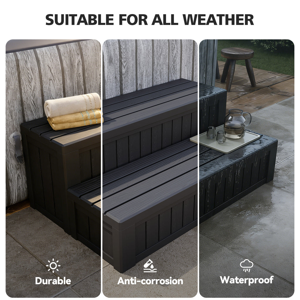 SunSwell Universal Hot Tub Steps Outdoor Spa Stairs with Storage Compartment, Non-Slip Sturdy Waterproof Heavy Duty Porch Step, Wood Looking Indoor Outdoor Use, 600LBS Weight Capacity