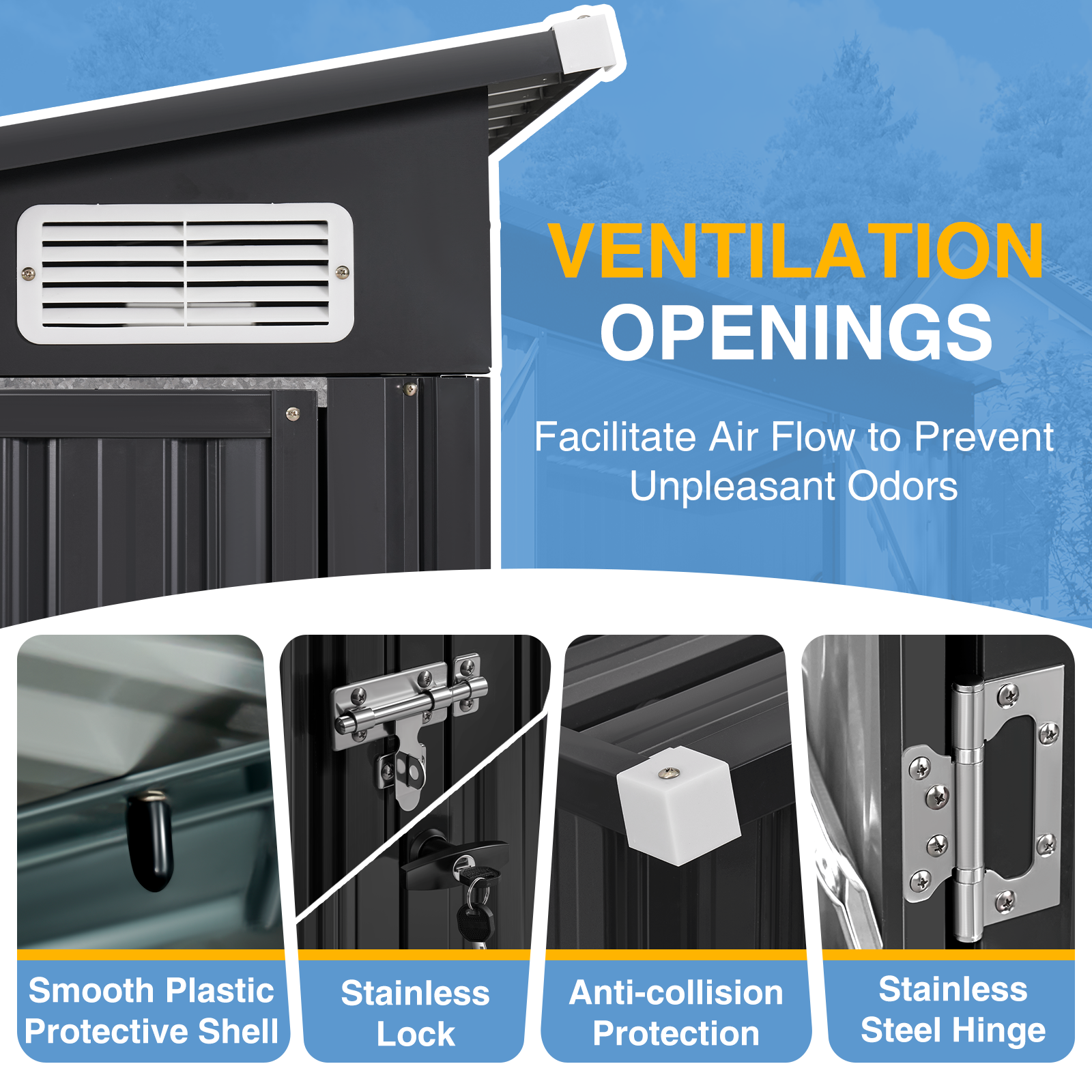 Breezestival 8'x12' Outdoor Lean to Storage Shed with Triple Doors Utility Galvanized Steel Sheds for Vertical Storage, Dual Lock Metal Shed with Sloped Roof for Mower,Bike,Garden Tools (Black)