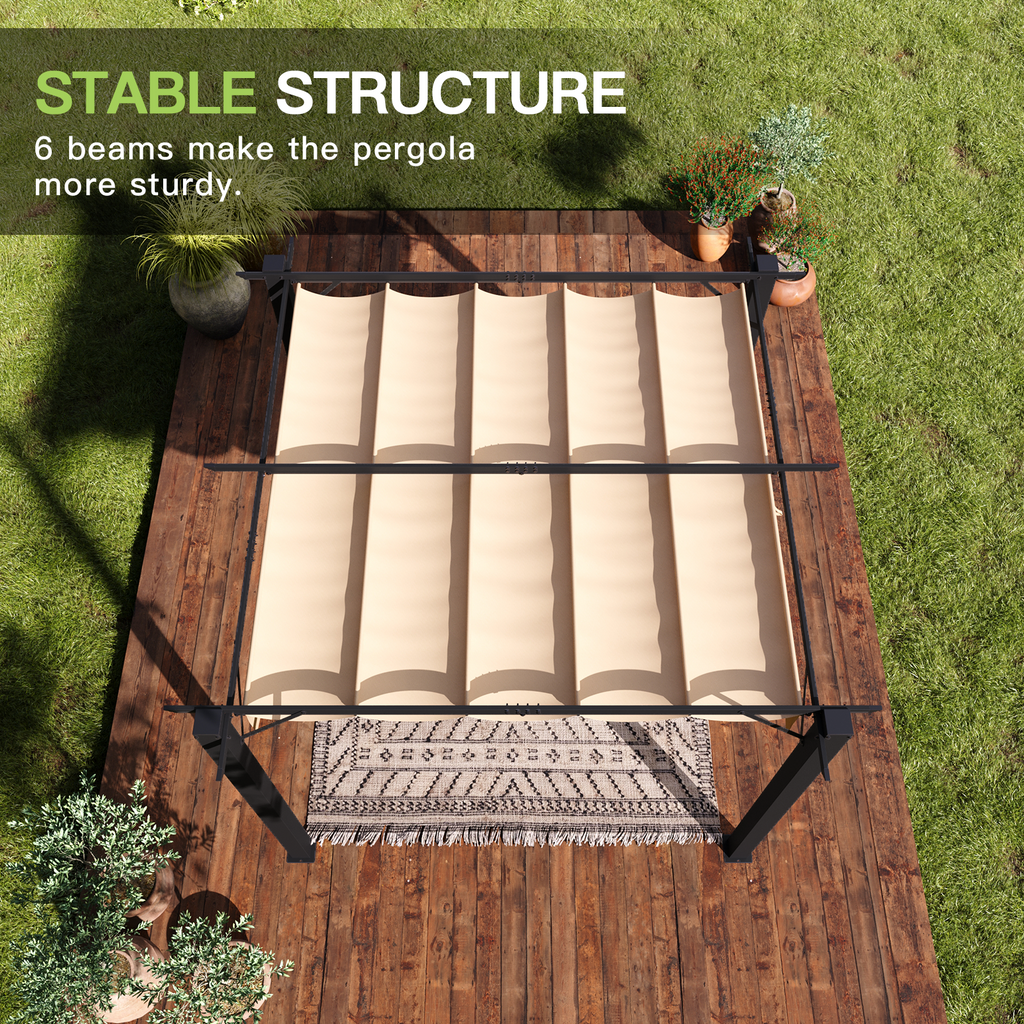 Aoxun 10x10 Retractable Pergola, Outdoor Adjustable Canopy for Patio Sliding Adjustable Canopy | Powder-Coated Alloy Frame | 6 Reinforced Beams | Magnetic Canopy Lock | UV & Water Resistant