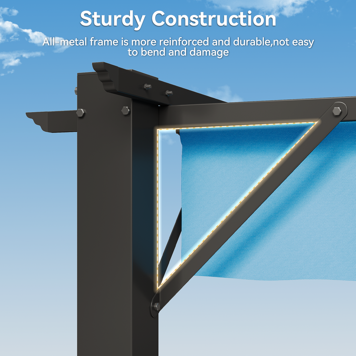 Aoxun 10x12 Outdoor Retractable Pergola with Upgraded Adjustable Canopy, Sliding Canopy | Powder-Coated Metal Frame | UV/Water-Resistant PA Canopy | Free-Standing Design | Blue