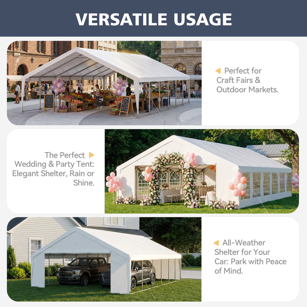 Binplax Party Tent 40x20 Canopy Heavy Duty, Waterproof Outdoor Event Tent with Removable Sidewalls & Roll-Up Door, Portable Carport for Wedding, BBQ, Camping, Birthday Party
