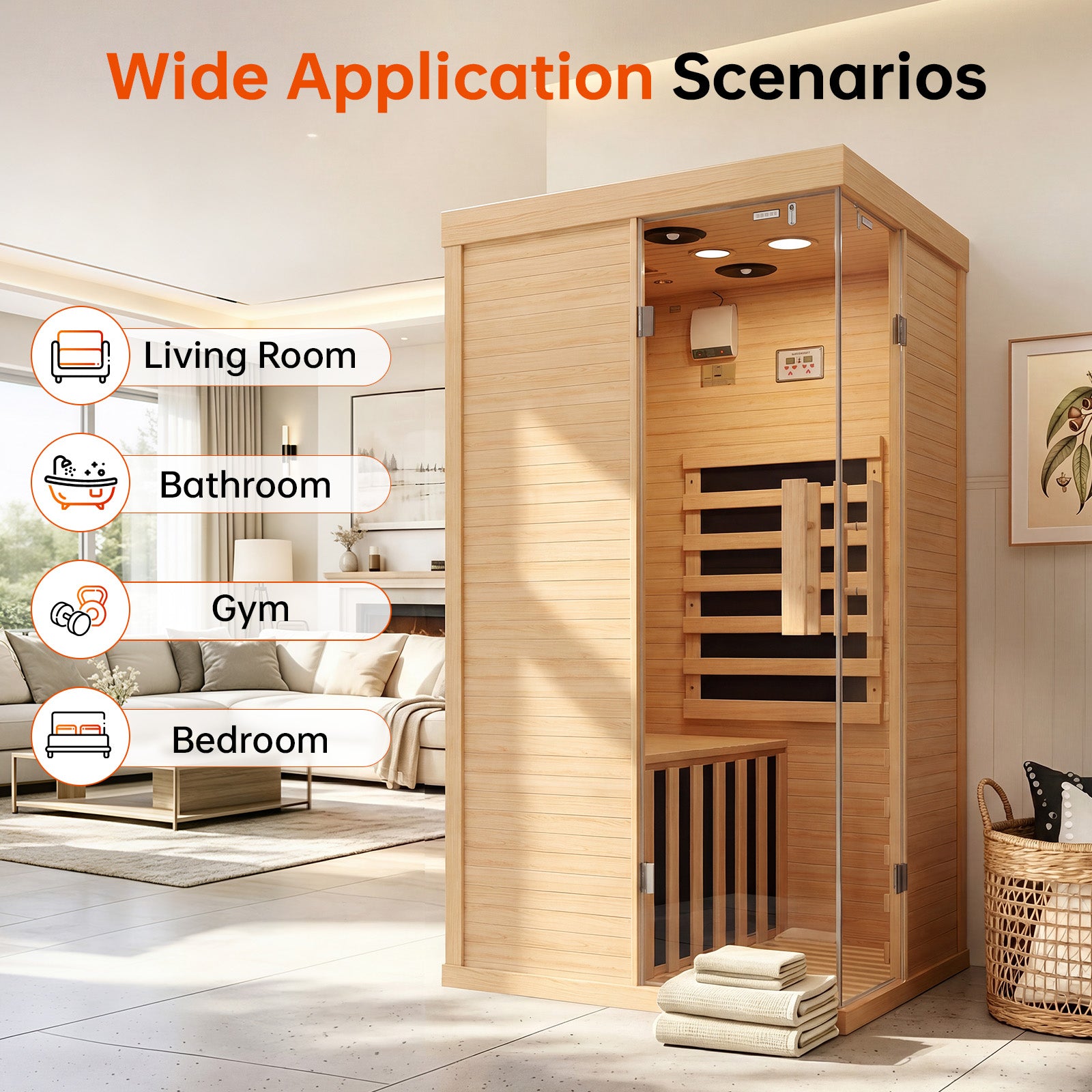 Aoxun Infrared Sauna for Home, 1 Person Indoor Dry Sauna Room, Hemlock, Chromotherapy Light, Low EMF Far Infrared, Blutooth Speakers
