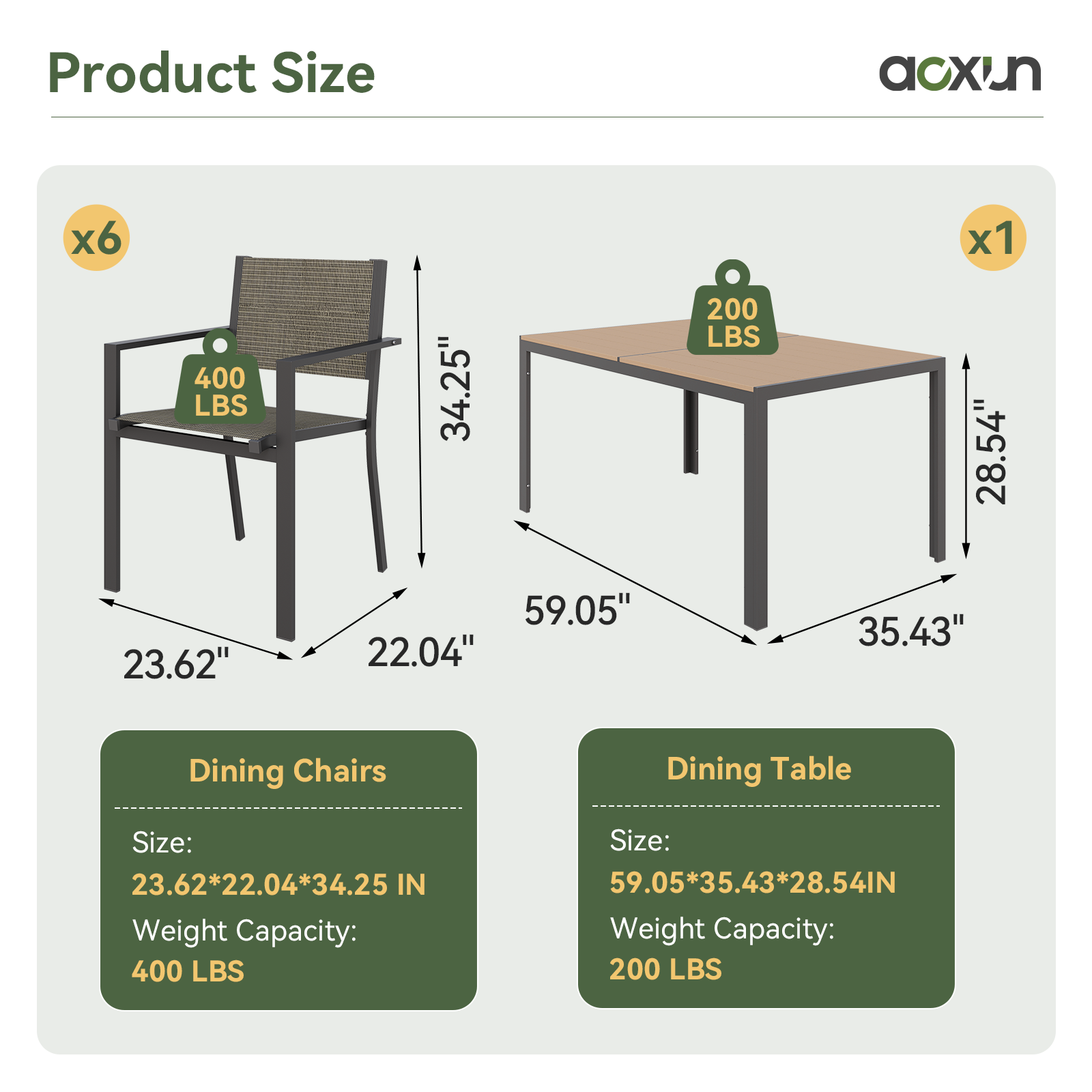 Aoxun 7-Piece Patio Table and Chairs Set for 6, All Weather Outdoor Dining Set with 6 Textilene Chairs and 1 Rectangular Metal Table, Patio Dining Sets for Backyard, Garden and Poolside