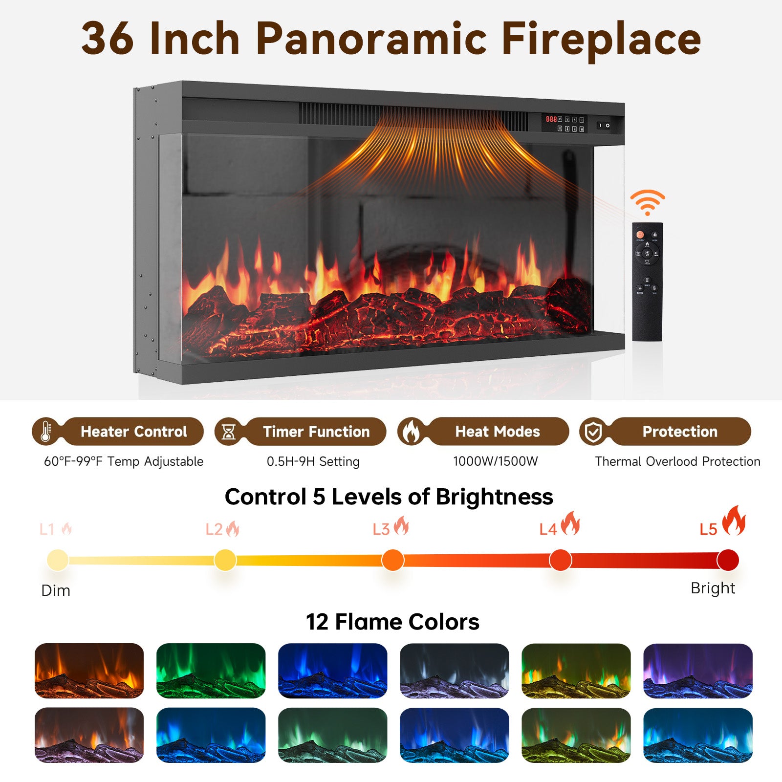 Breezestival Electric Fireplace TV Stand with 3-Sided Fireplace, 63" Entertainment Center for TVs up to 70", Modern Media Console with Large Storage, Black
