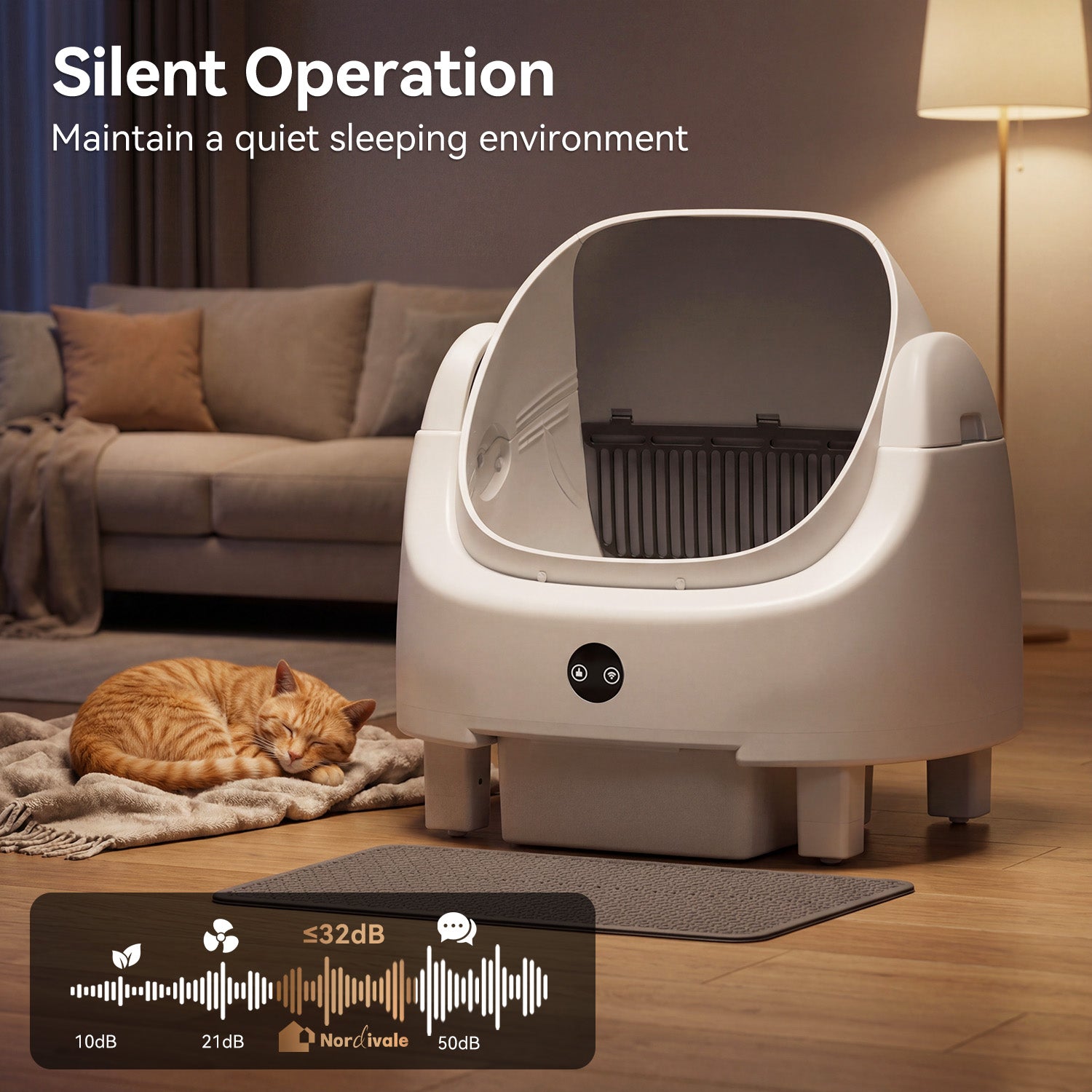 Nordivale Automatic Litter Box App Control Self Cleaning Litter Box Odor Control＆Safety Protection for Multiple Cats with Garbage Bag, Cat Litter Mat and Fragrance Box