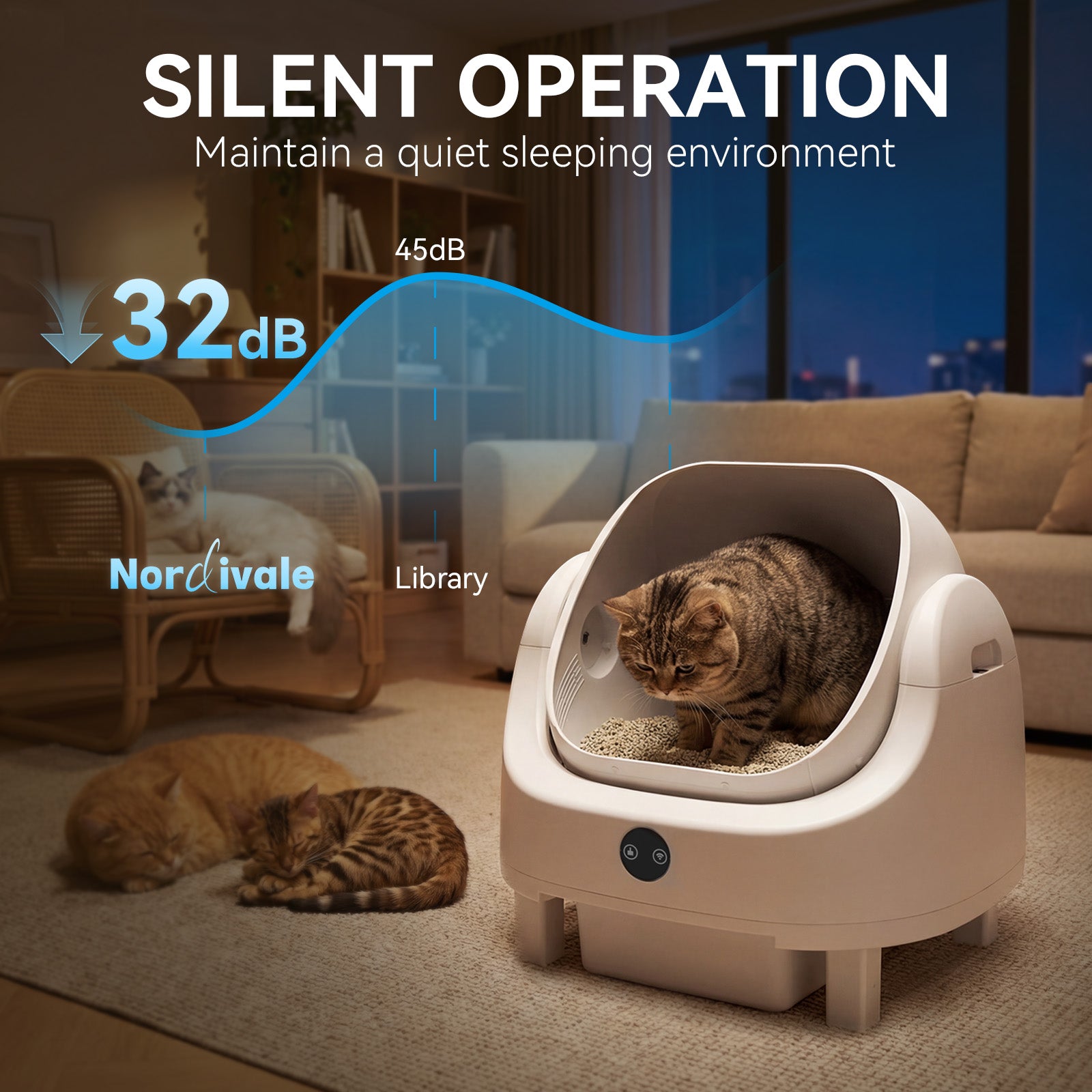 Nordivale Self Cleaning Litter Box Safety Protection and Odor Control Automatic Litter Box App Control for Cats with Cat Litter Mat, Garbage Bag ＆ Scented Box