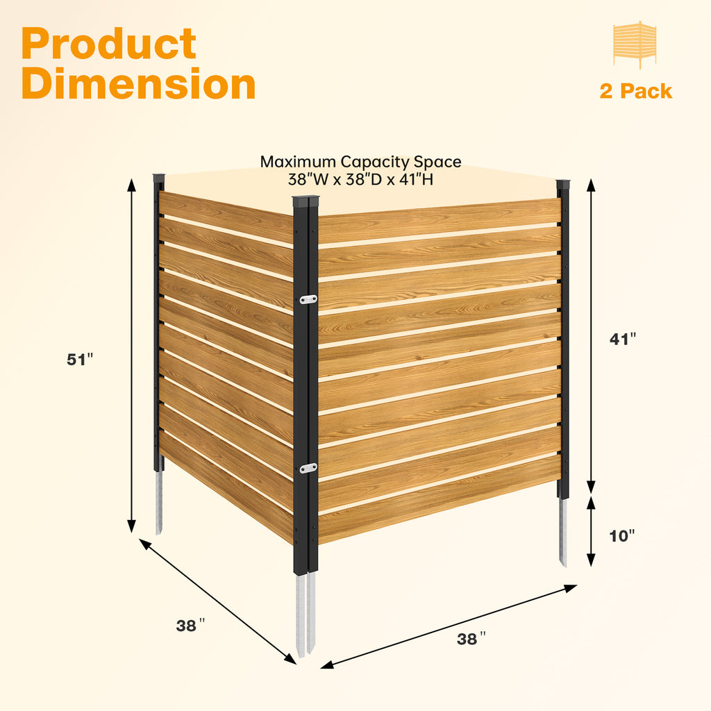Aoxun 2 Panels Wood Privacy Screen, 41" x 38" No-Dig Outdoor Air Conditioner Fence Trash Cans, Weather-Resistant Wooden Sectional Fencing for Garden, Patio, and Backyard Privacy