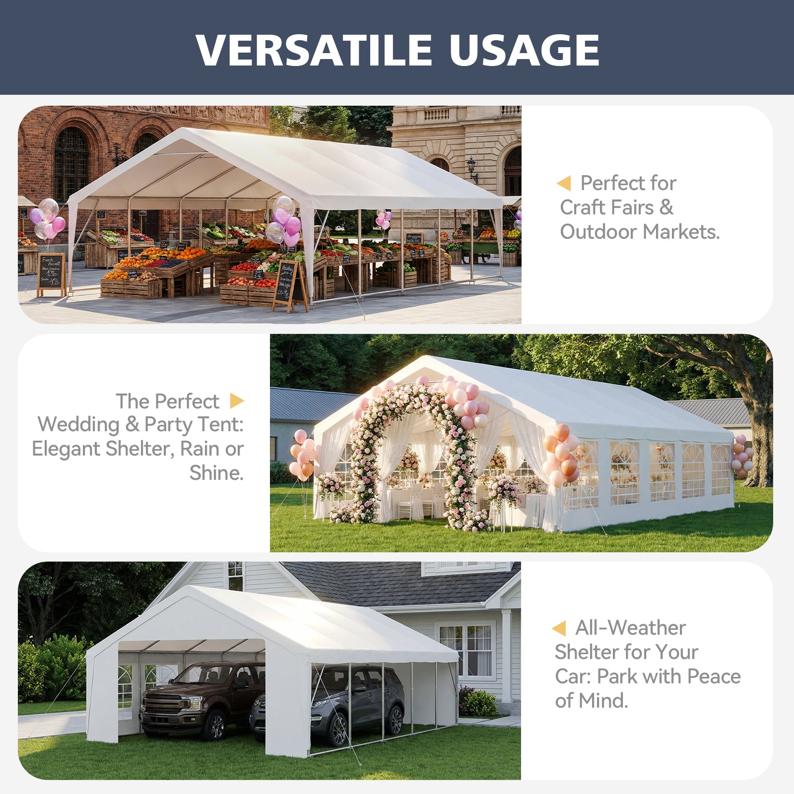 Binplax Party Tent 32x16 Canopy Heavy Duty, Waterproof Outdoor Event Tent with Removable Sidewalls & Roll-Up Door, Portable Carport for Wedding, BBQ, Camping, Birthday Party