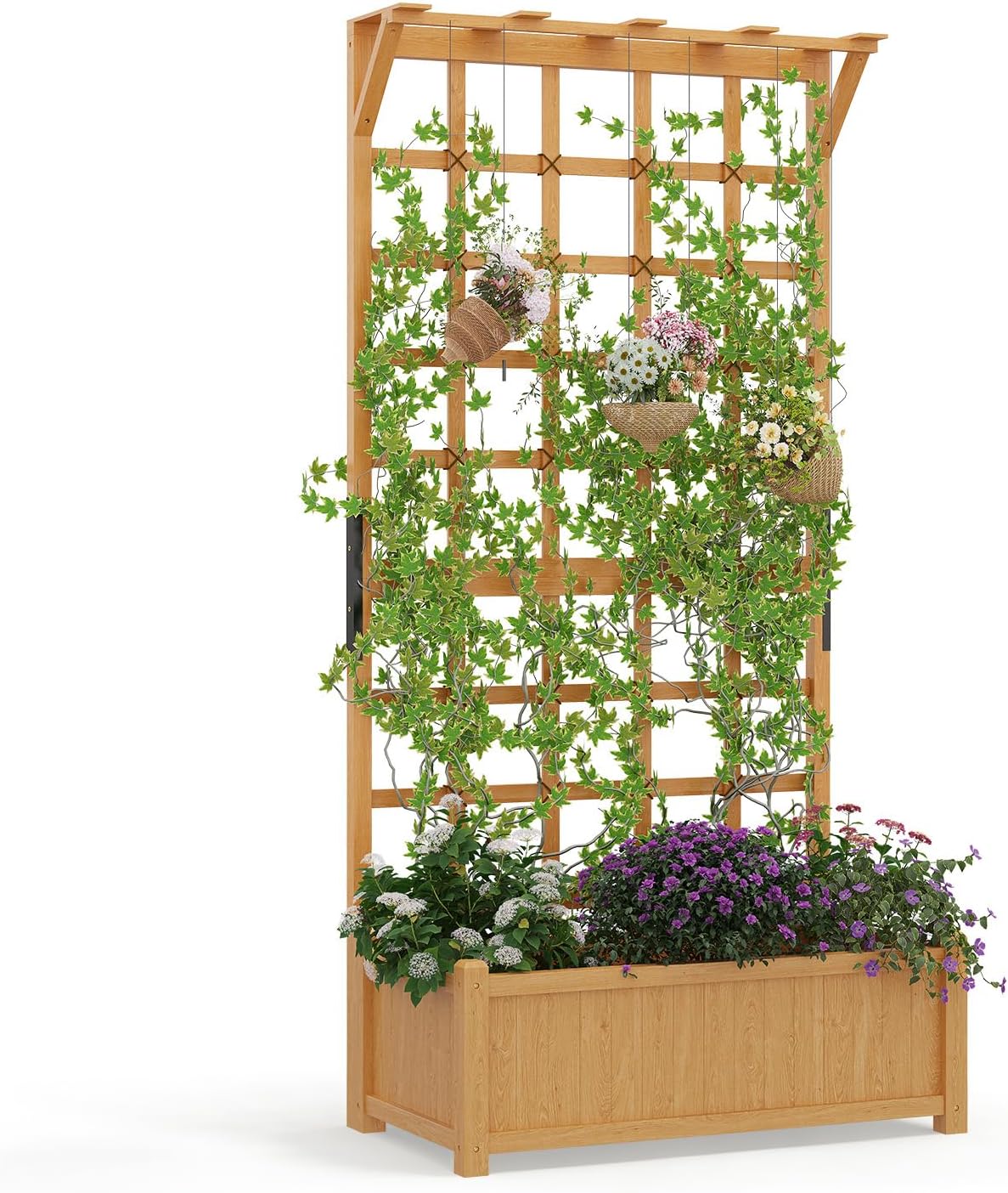 Aoxun 72" Raised Garden Bed with Trellis, Wood Planter Container with Hanging Roof & Garden Boxes for Climbing Plants Flowers Vine (2 piece)