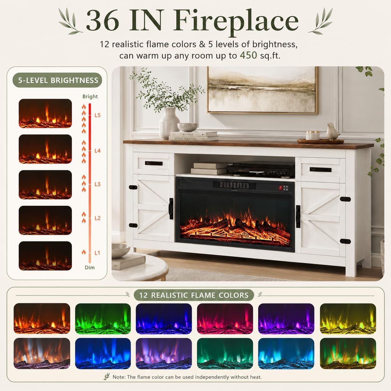 Nordivale Fireplace TV Stand with Barn Door, Farmhouse Fireplace Entertainment Center with Electric Fireplace and Storage for Living Room, 70inch, White