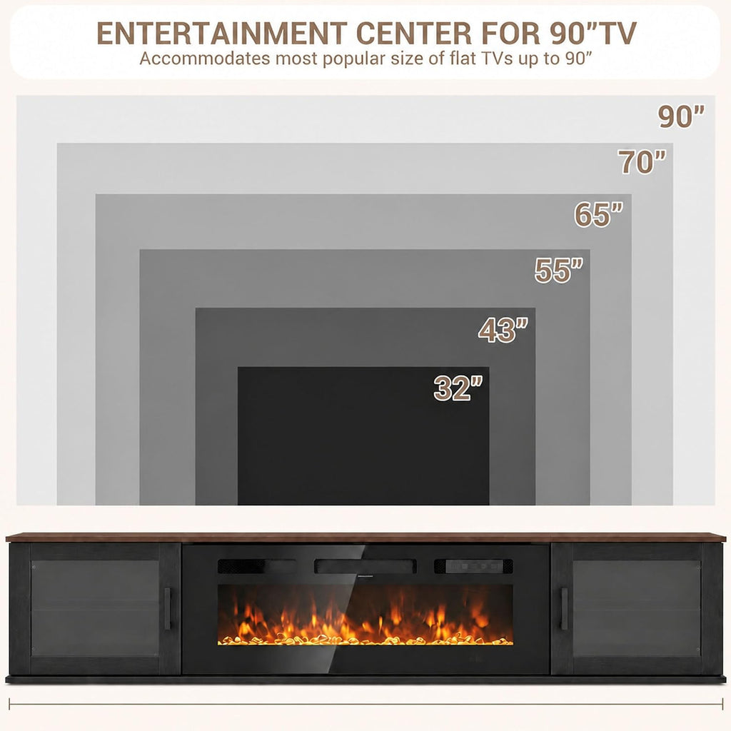 Nordivale 80" Floating TV Stand with 36" Electric Fireplace, Floating Wall Mounted Fireplace Entertainment Center with Storage for TVs Up to 90",Fireplace TV Console for Living Room，Walnut &Black