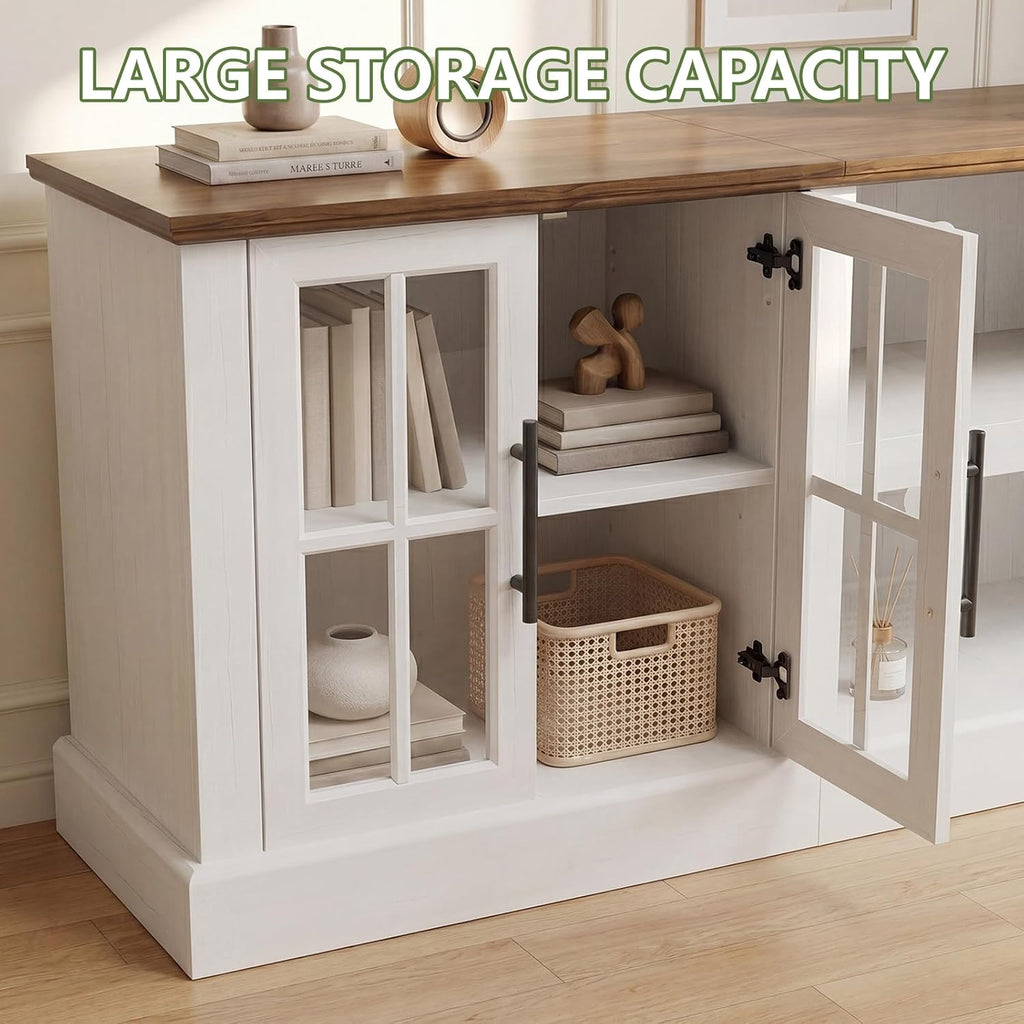 Breezestival 80 Inch Farmhouse TV Stand for TVs up to 90", Media Entertainment Center with Adjustable Shelves and Large Storage Cabinets, for Living Room, White