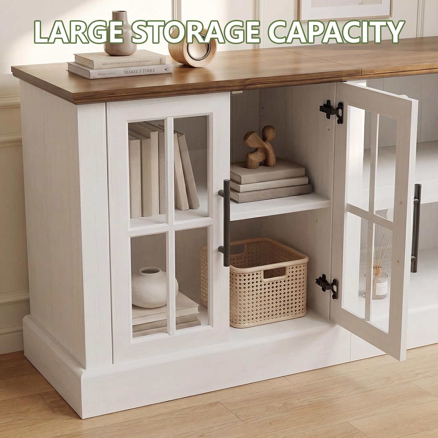 Breezestival 80 Inch Farmhouse TV Stand for TVs up to 90", Media Entertainment Center with Adjustable Shelves and Large Storage Cabinets, for Living Room, White