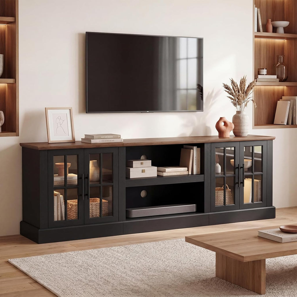 Breezestival 80 Inch Farmhouse TV Stand for TVs up to 90", Media Entertainment Center with Adjustable Shelves and Large Storage Cabinets, for Living Room, Black