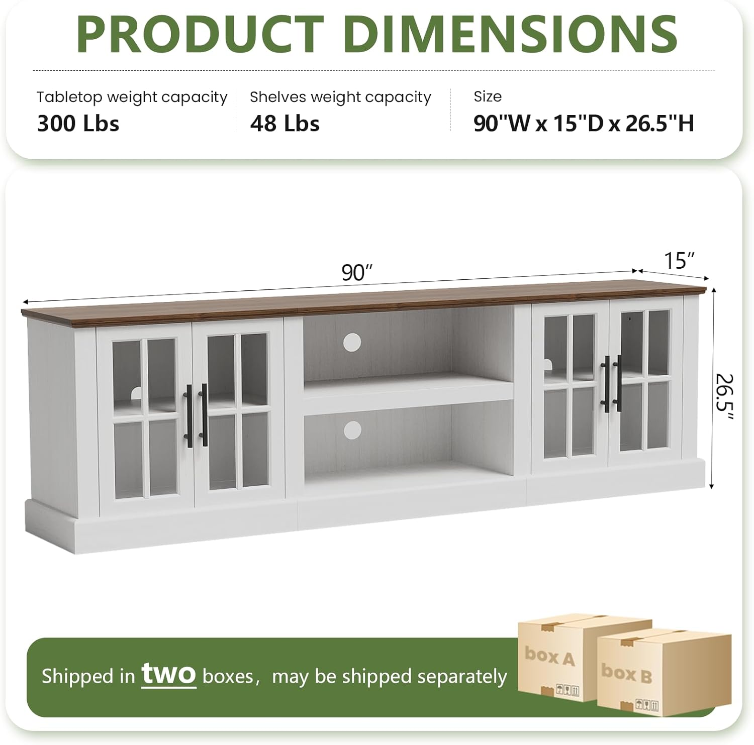 Breezestival 90 Inch Farmhouse TV Stand for TVs up to 100", Media Entertainment Center with Adjustable Shelves and Large Storage Cabinets, for Living Room, White