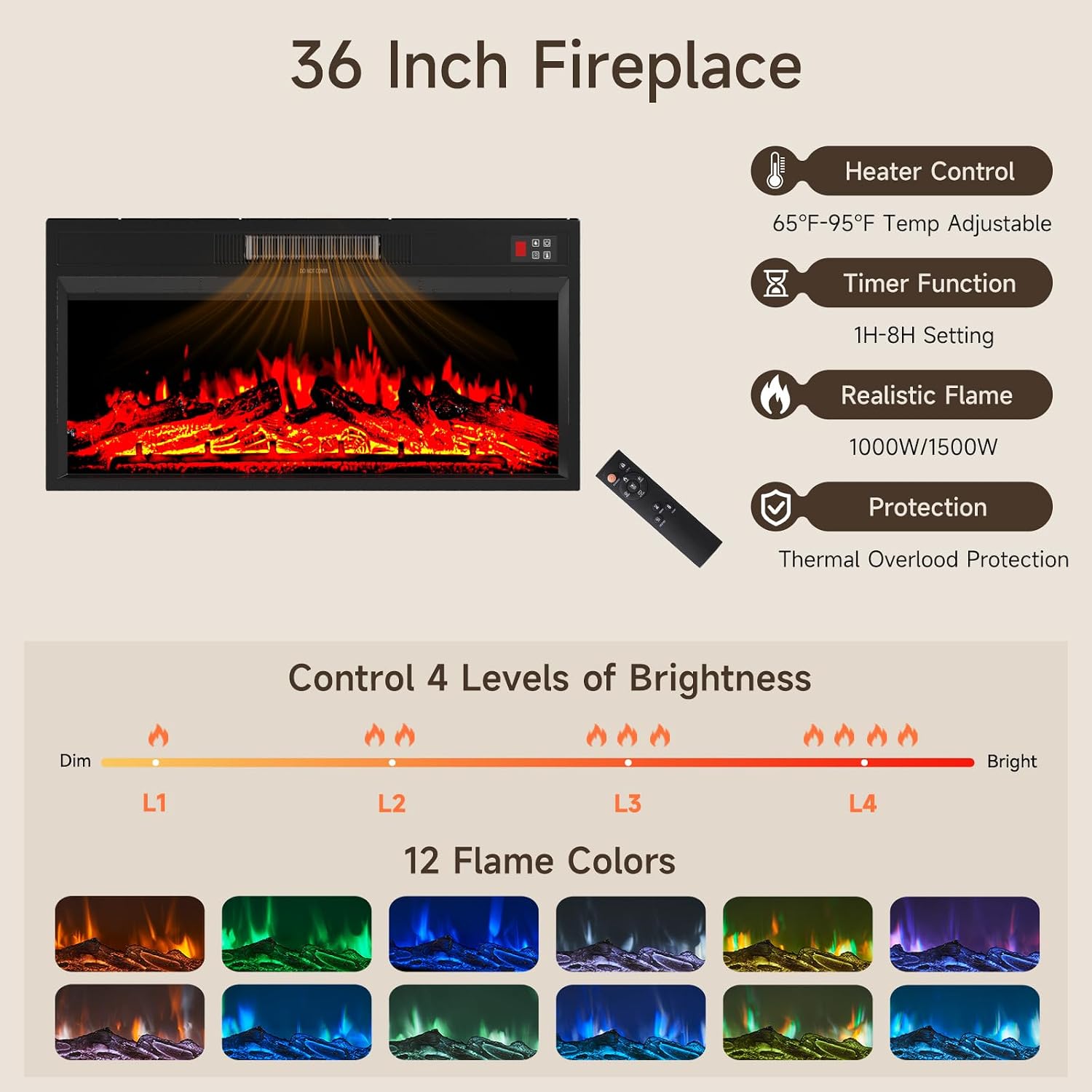 Modern 70 inch TV Stand with Electric Fireplace and Storage, Black | Fireplace Entertainment Center for TVs Up to 80", Media Console with Side Storage, Thick Wood Design for Living Room