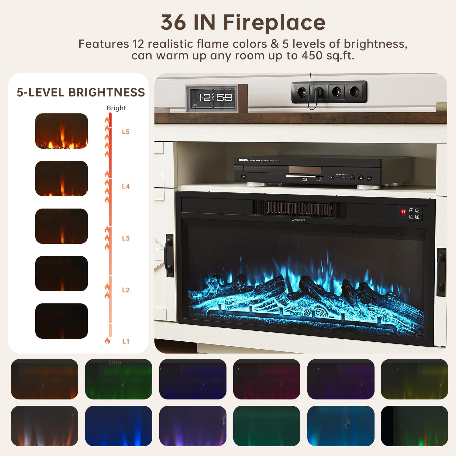 DATEYES Fireplace TV Stand with Barn Door, Farmhouse Entertainment Center with Fireplace, TV Console for Living Room