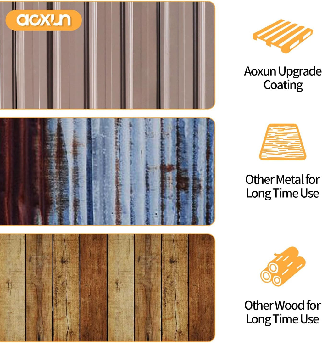 Aoxun 7x5 FT Lean to Shed Garden with Sloped Roof Metal Storage Shed with Lockable Doors & Single Door Outdoor Bike Shed for Backyard, Patio, Poolside (Brown)
