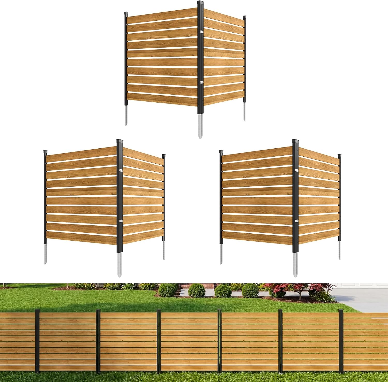 Aoxun 4 Panels Wood Privacy Screen, 41" x 38" No-Dig Outdoor Air Conditioner Fence Trash Cans, Weather-Resistant Wooden Sectional Fencing for Garden, Patio, and Backyard Privacy